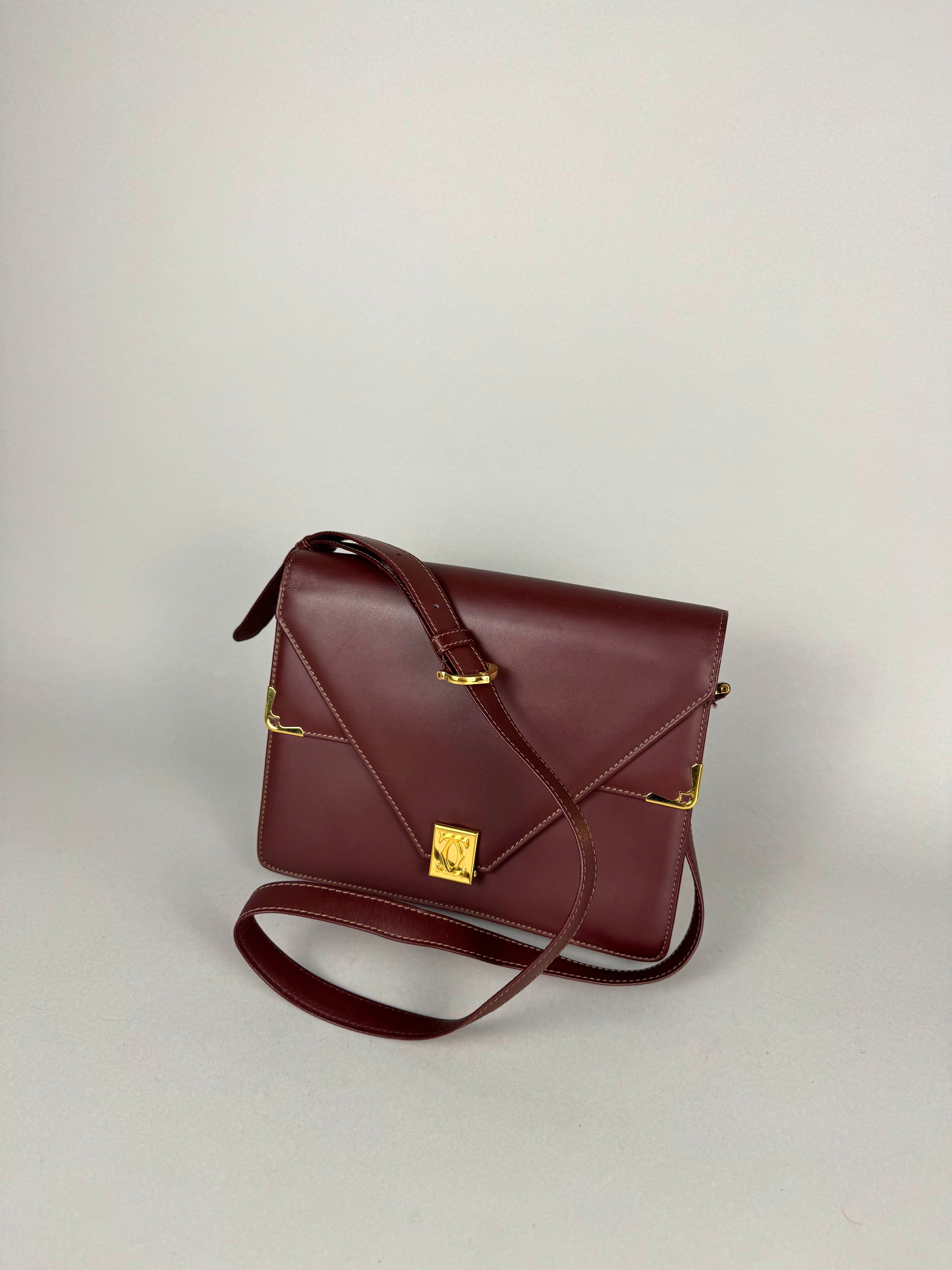 Cartier Classic Calfskin Leather Burgundy Envelope Double Flap