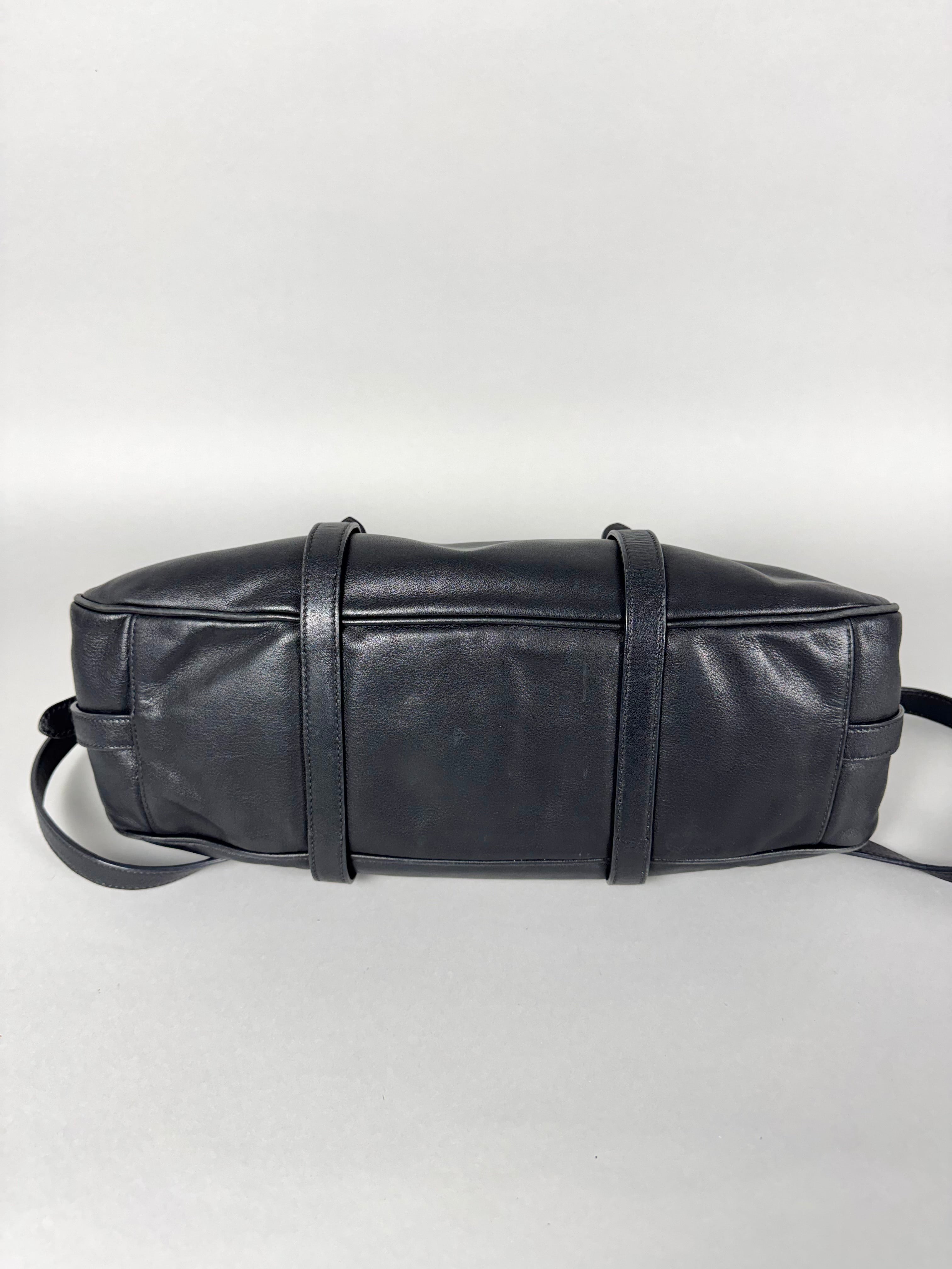 Prada Satchel Soft Calfskin Trimmed Leather Black