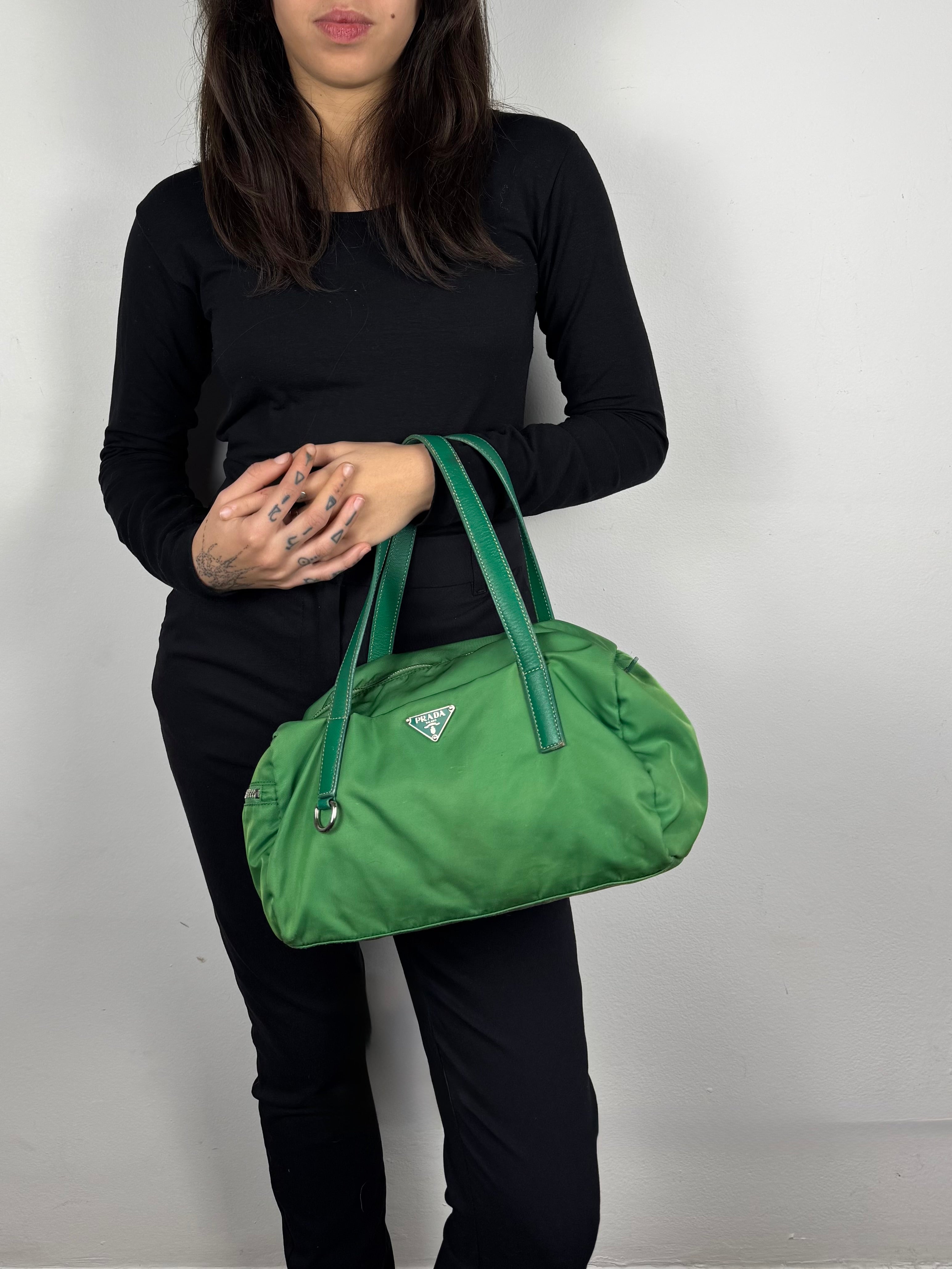 Prada Green Nylon and Leather Bauletto