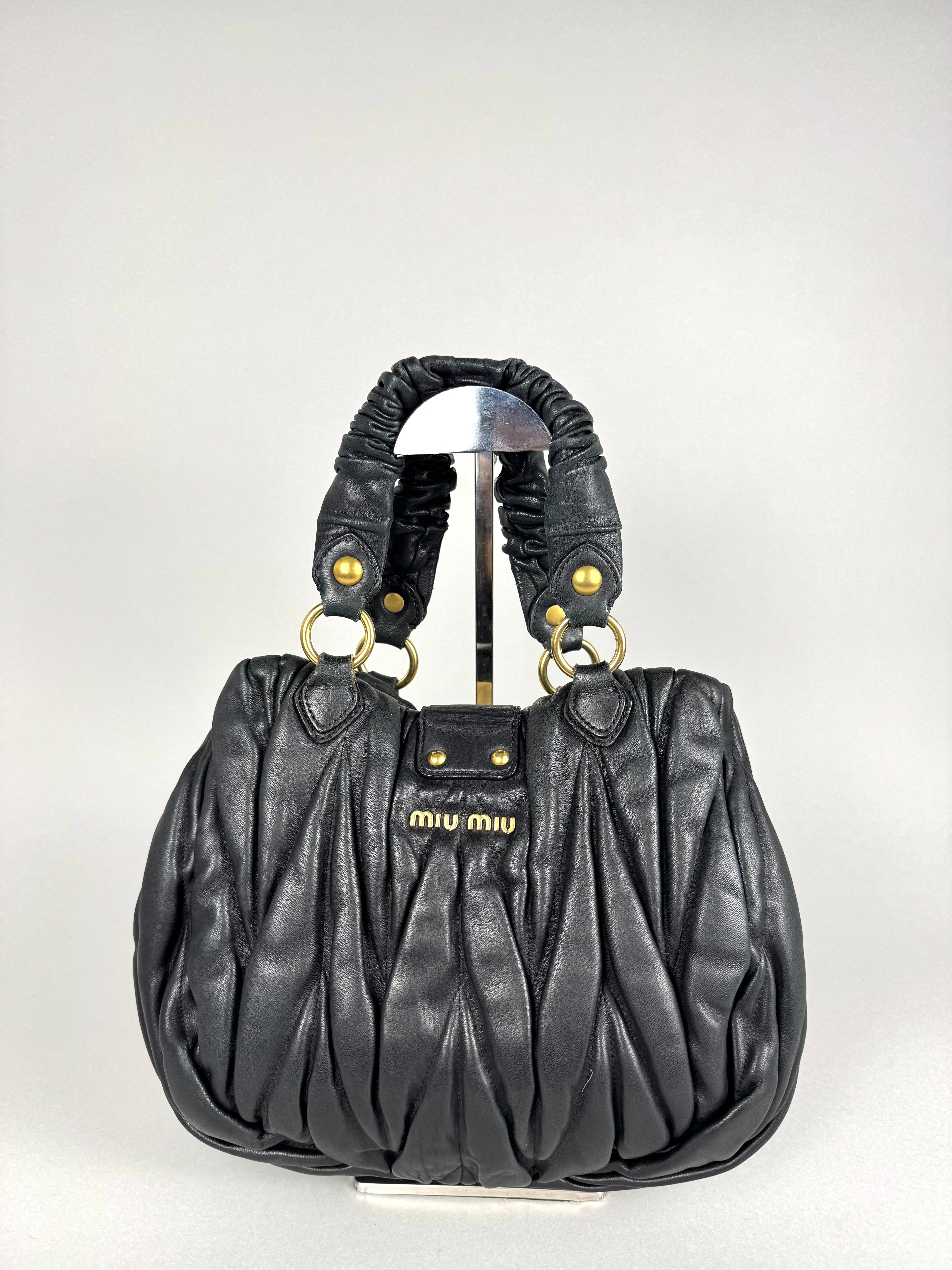Miu Miu Coffer Matelasse Lambskin Leather Black