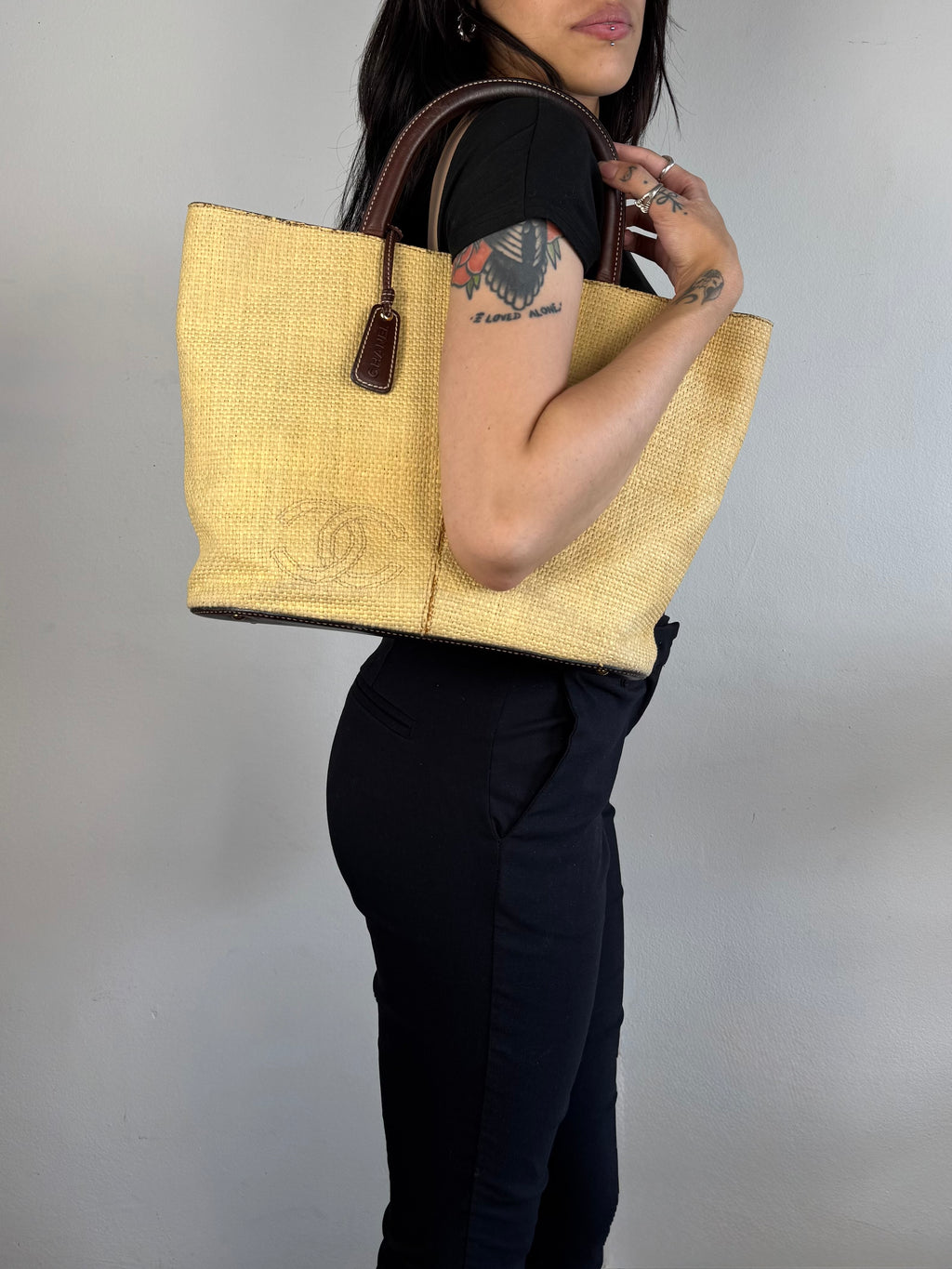 Chanel CC Raffia Handle Tote