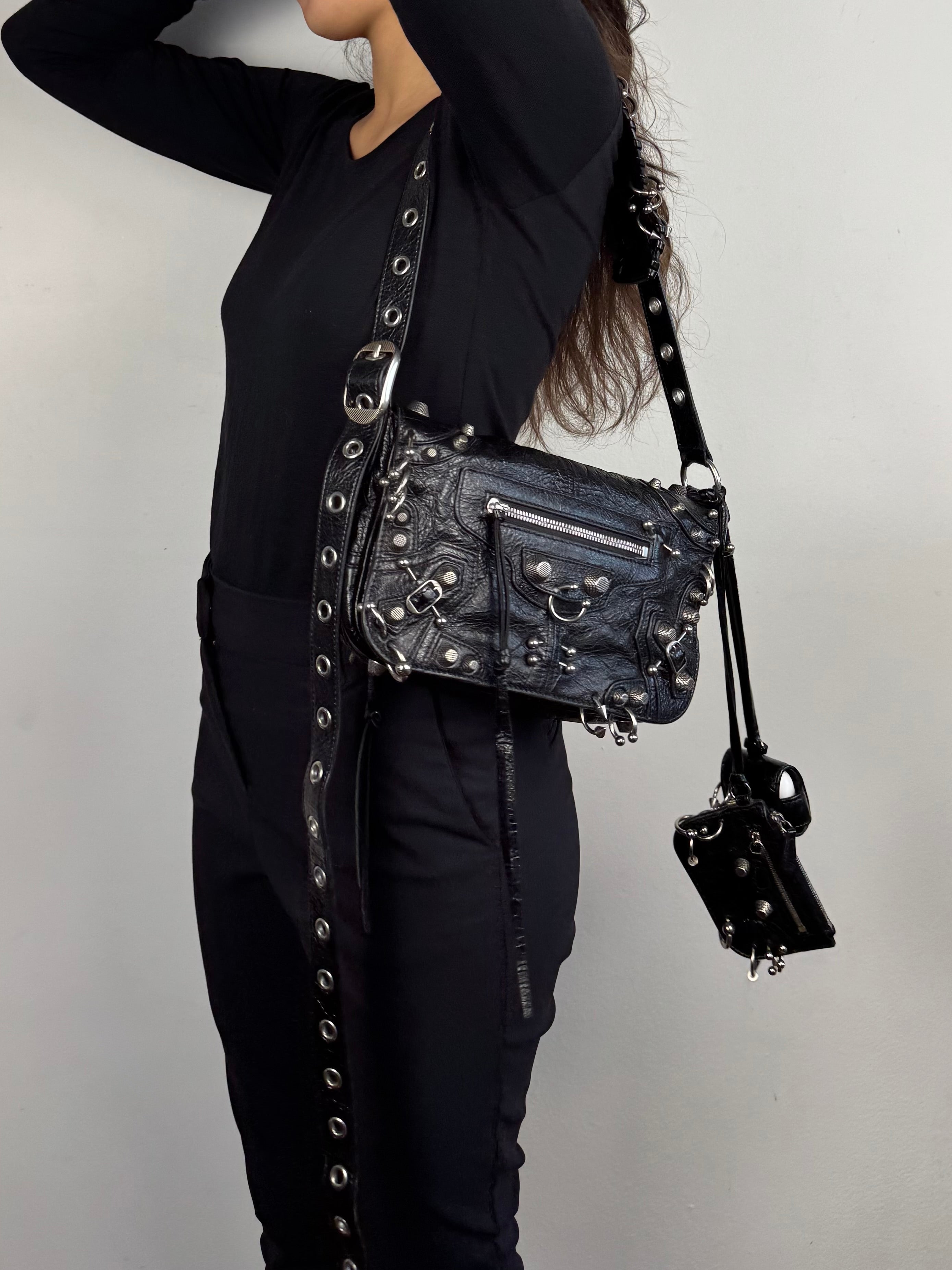 Balenciaga Agneau Arena XS Piercing Le Cagole Flap Bag Leather Black