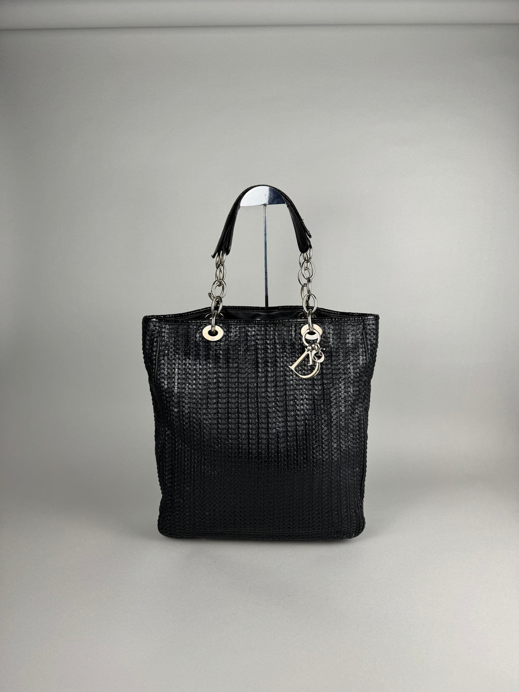 Christian Dior Black Woven Lambskin Leather Lady Dior Tote