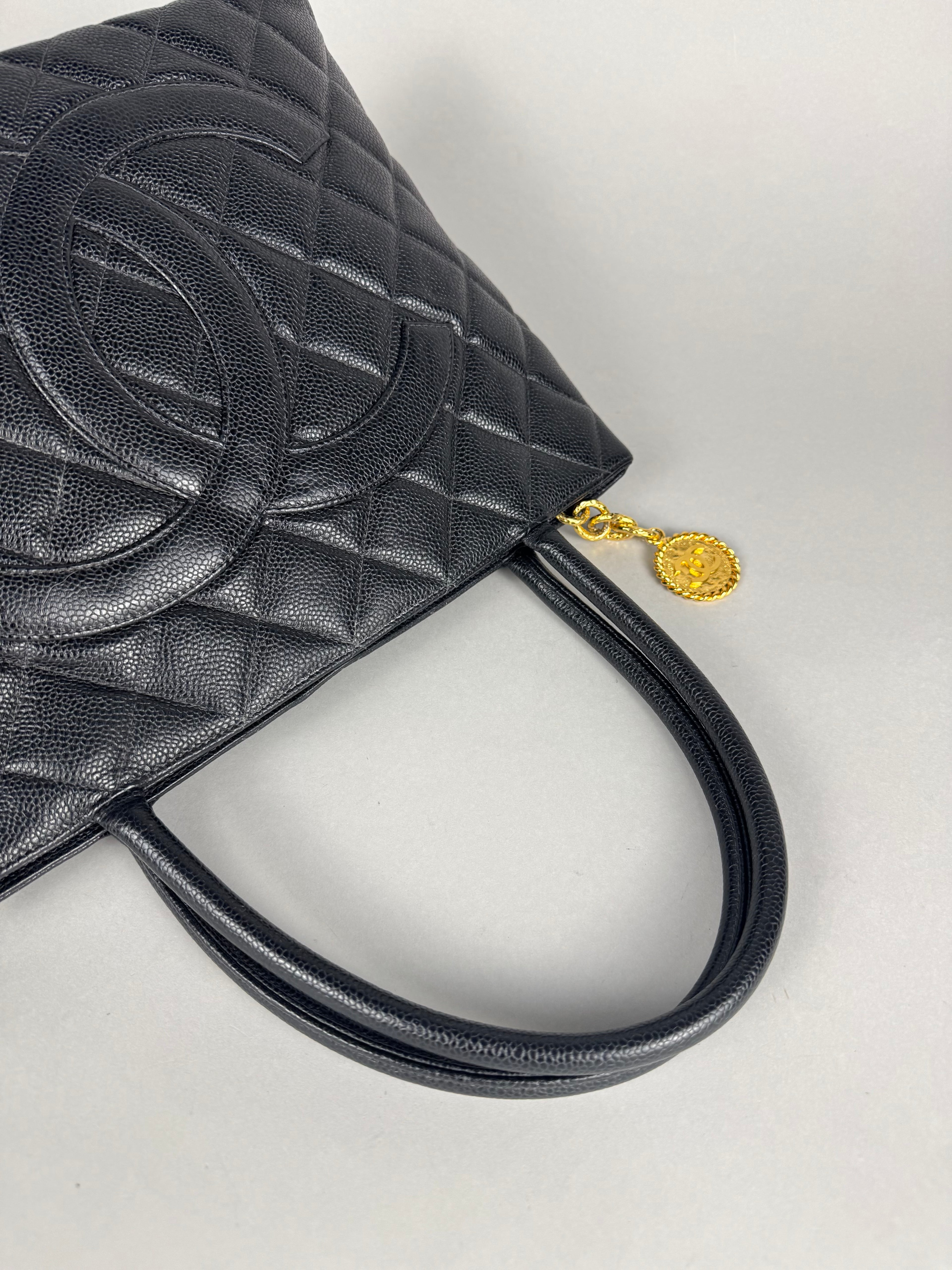 Chanel Medallion Black Leather Caviar Tote