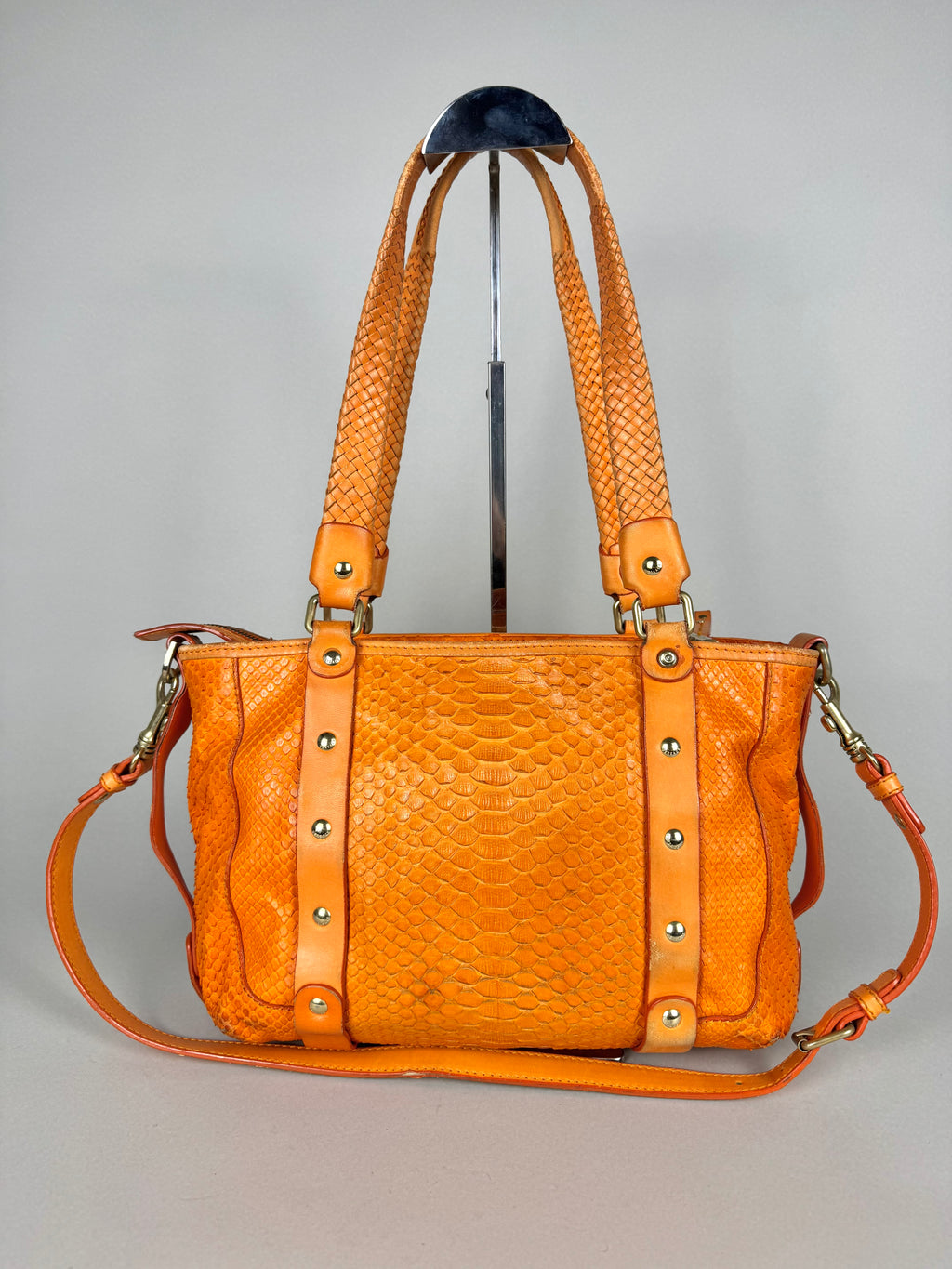 Versace Orange Python and Leather Tote