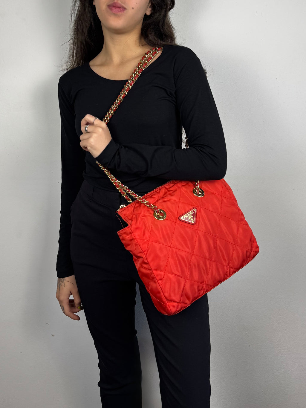 Prada Quilted Chain Nylon Red