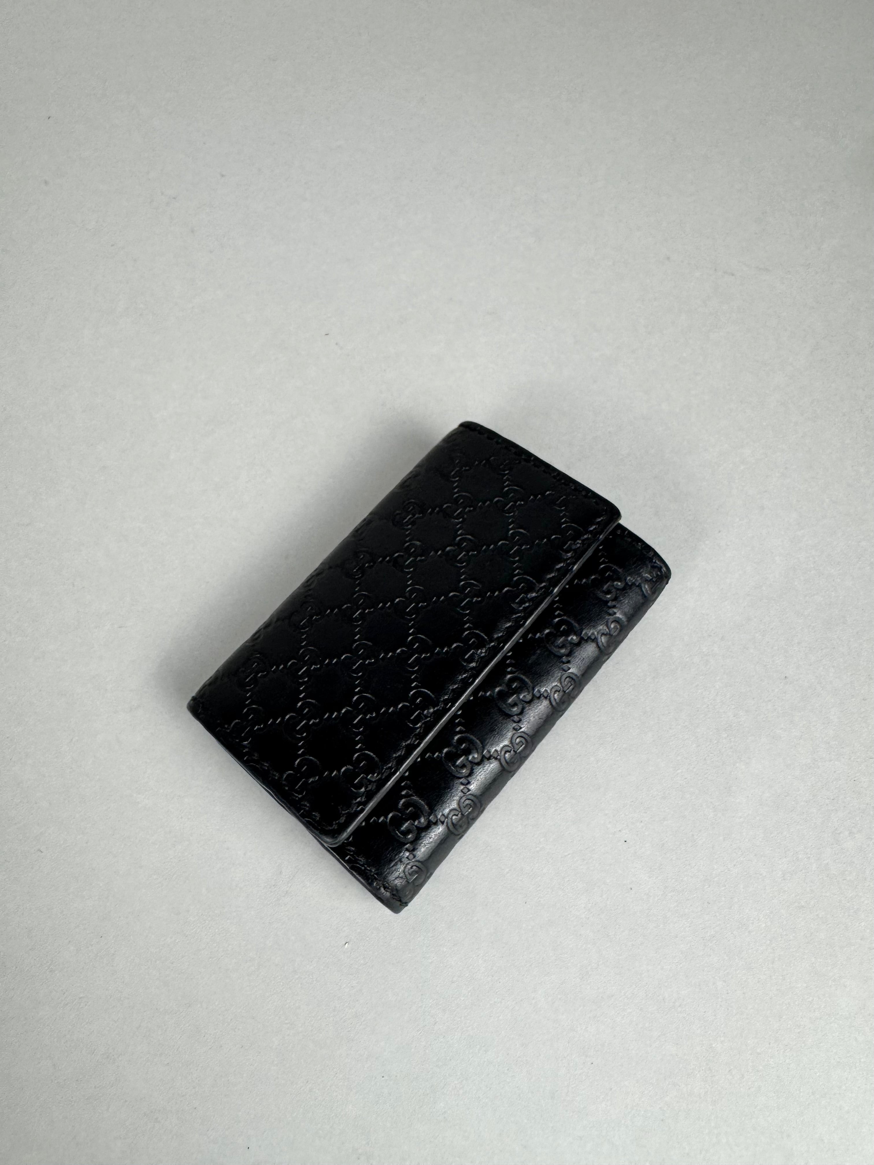 Gucci Embossed Monogram Black Leather Card/Key Holder