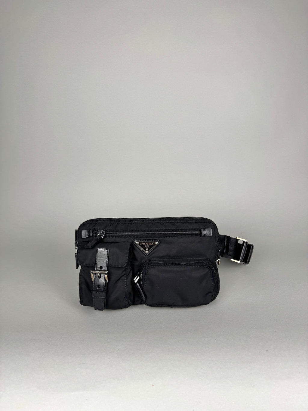 Prada Tessuto Nylon Black Saffiano Belt