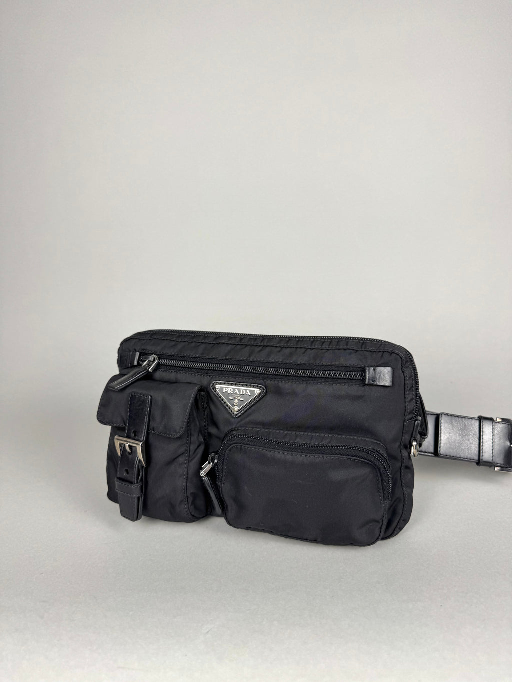 Prada Tessuto Nylon Black Saffiano Belt