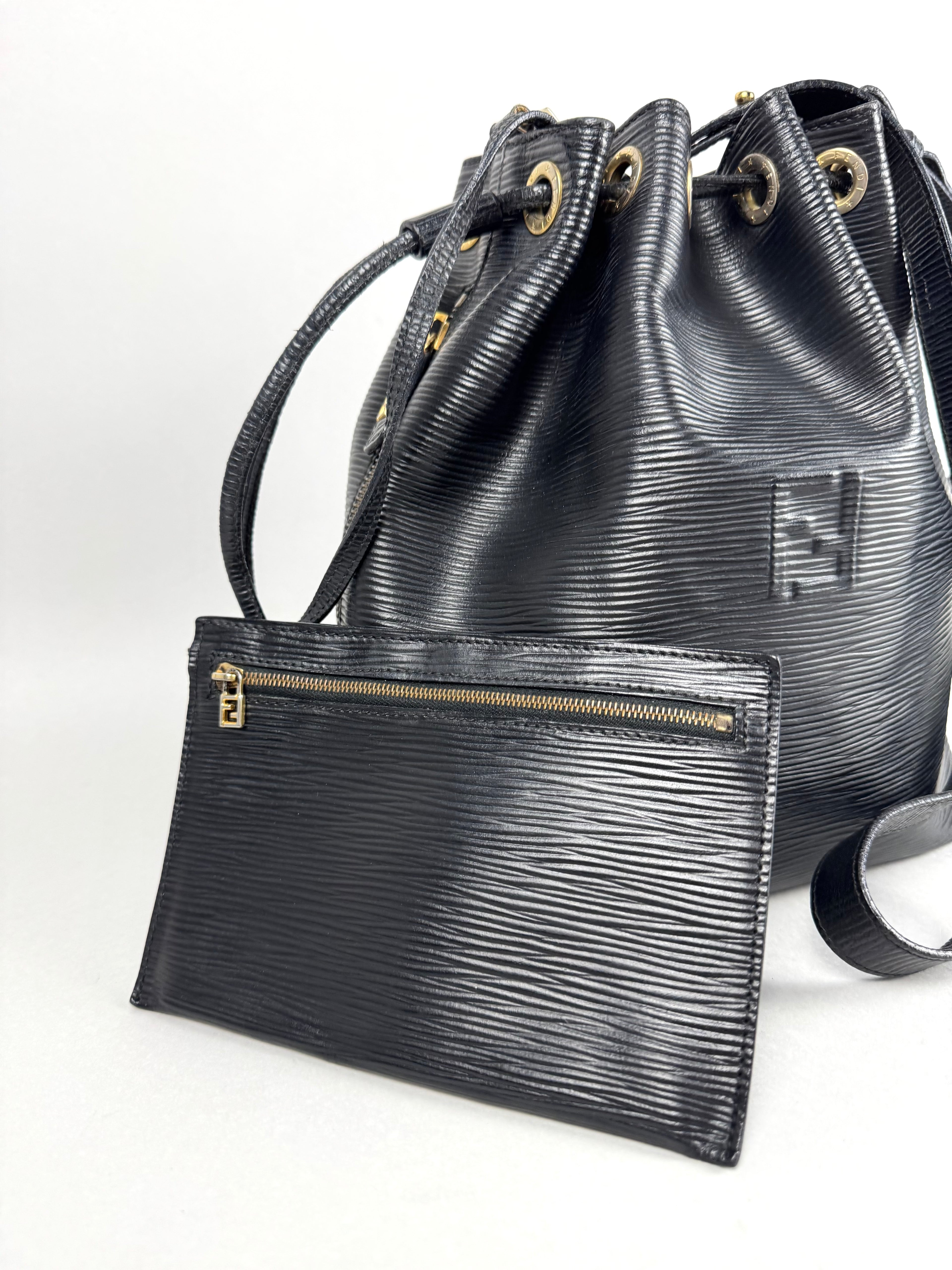 Fendi Bucket Black Epi Leather with Pouch