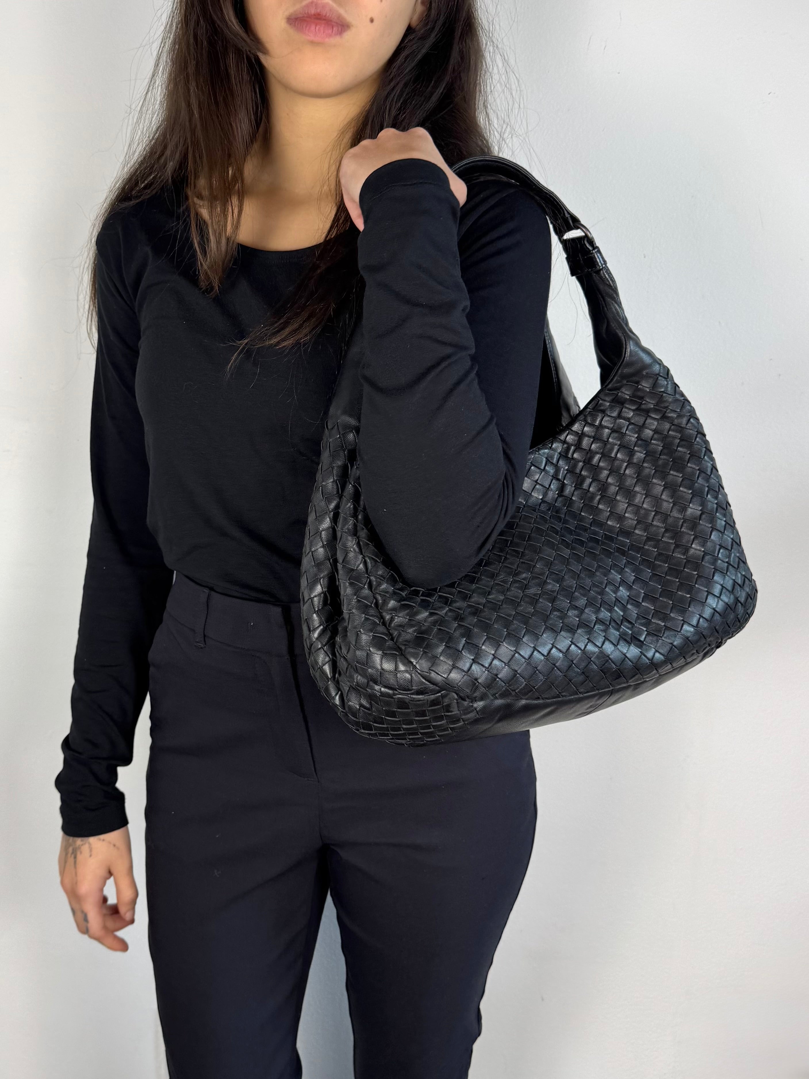 Bottega Veneta Campana Intrecciato Hobo Black