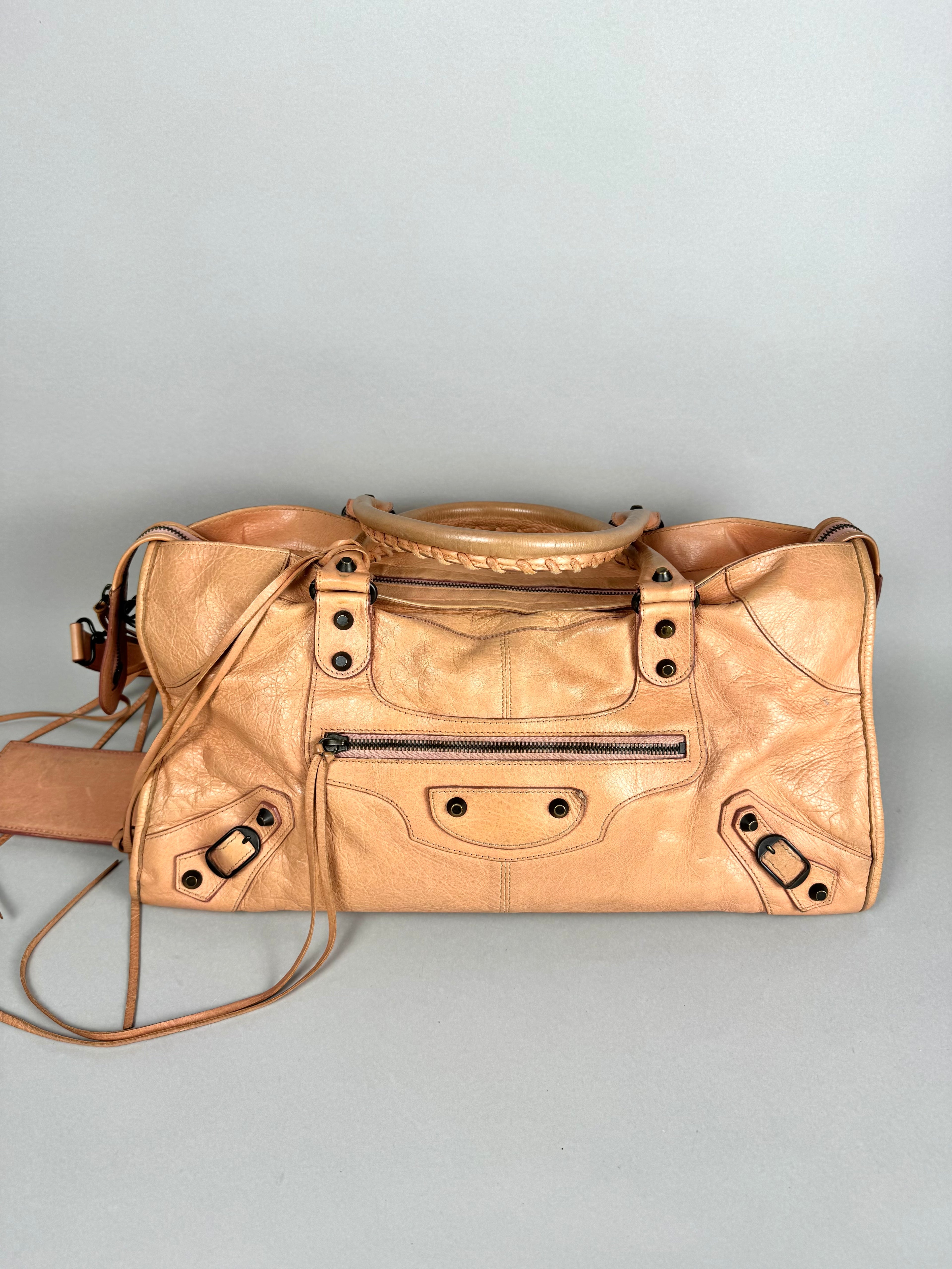 Balenciaga Cumin Lambskin Leather Motorcycle Part-Time Bag
