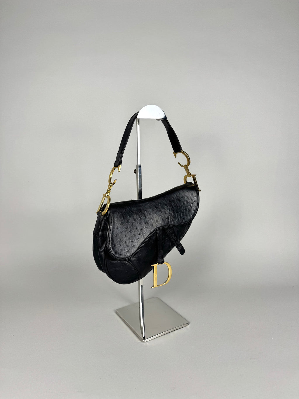 Christian Dior Saddle Ostrich Leather Black