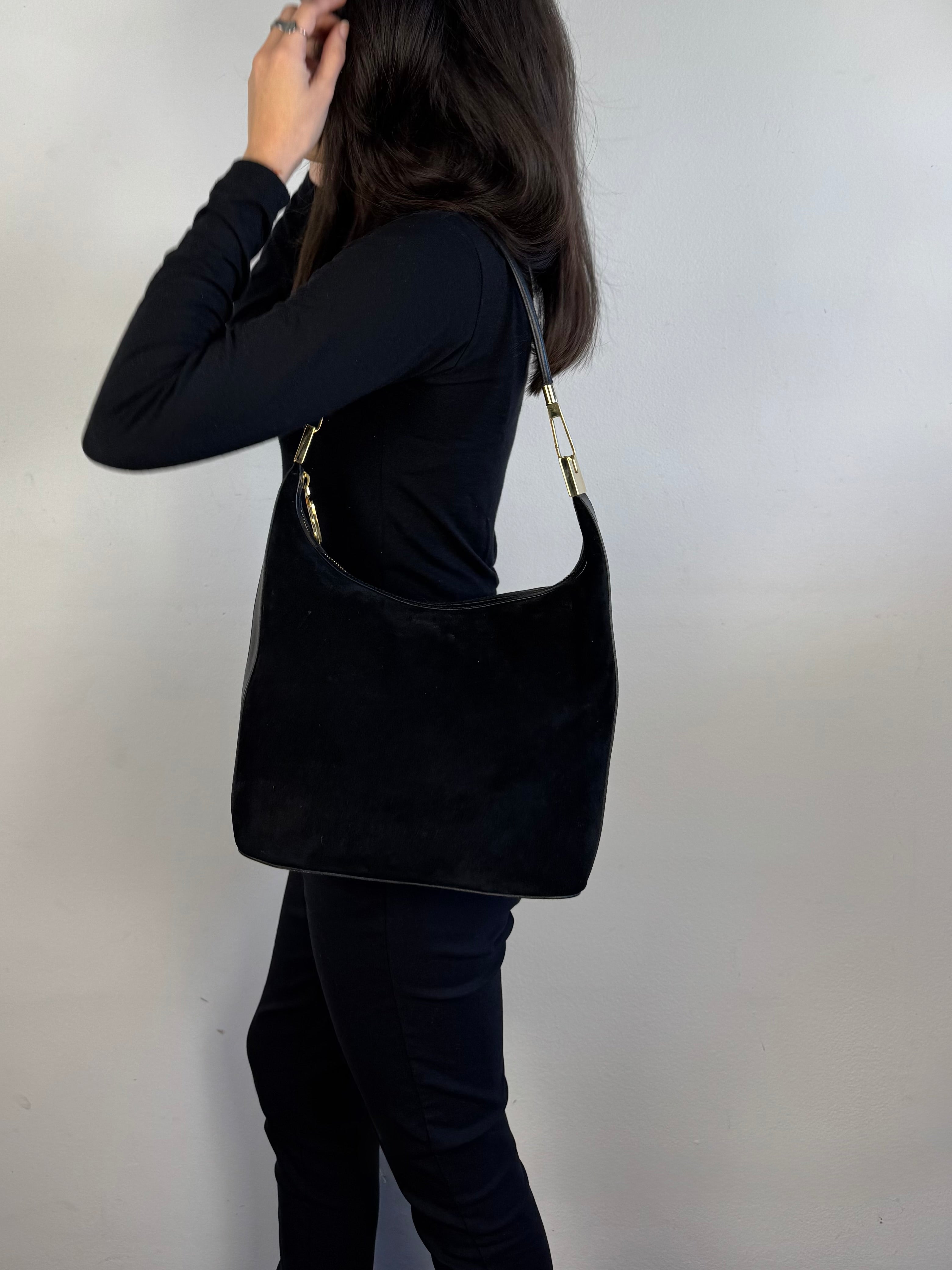 Gucci Black Suede Leather Shoulder