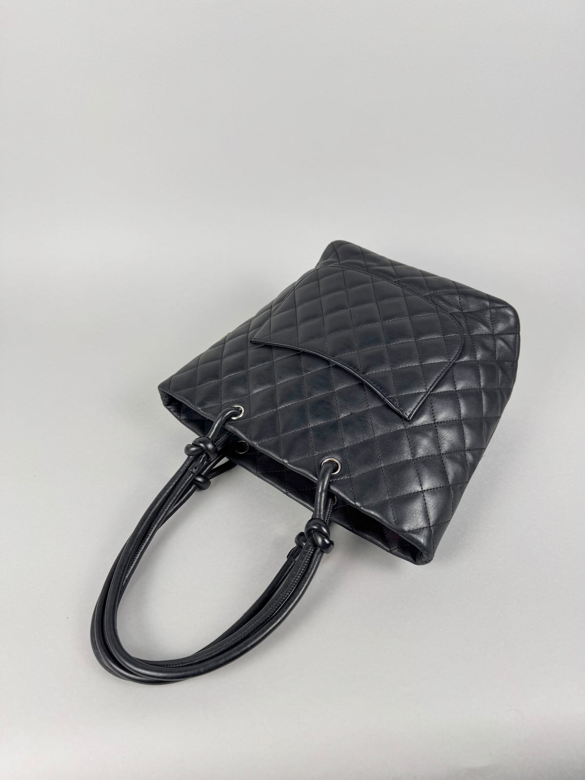 Chanel Cambon Calfskin Black Leather Quilted Medium Tote