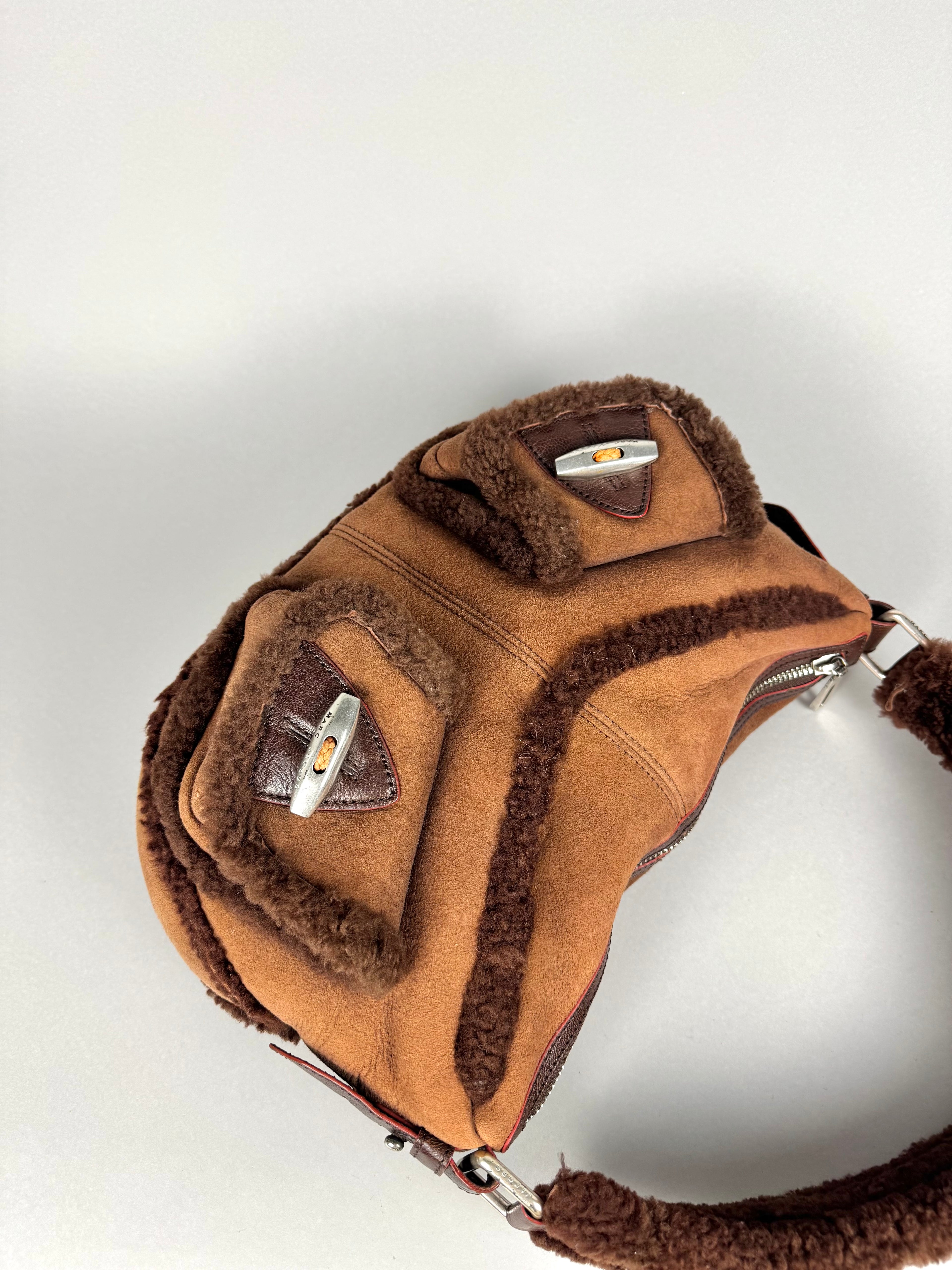 Marc Jacobs Brown Shearling Suede Pocket Shoulder