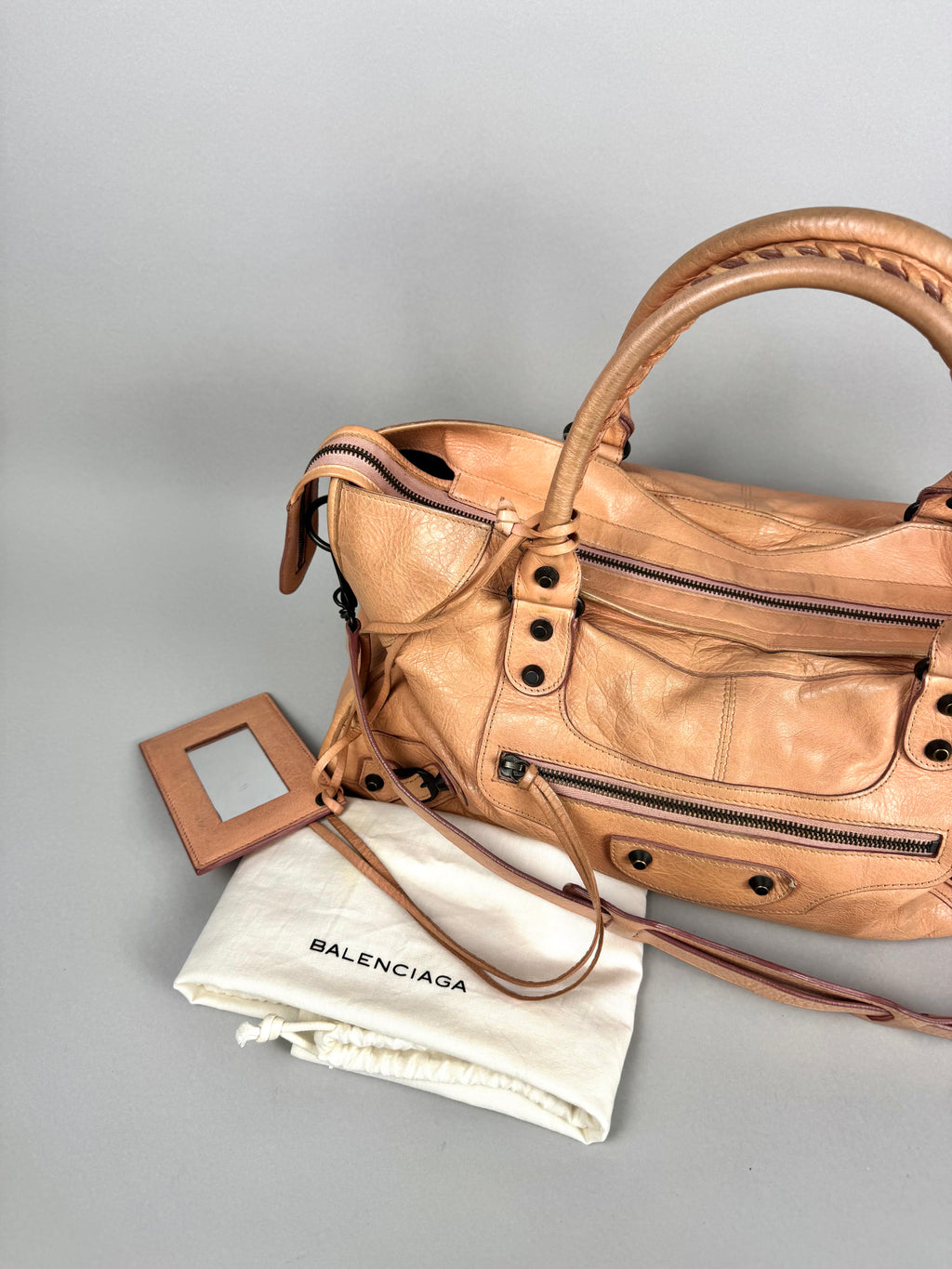 Balenciaga Cumin Lambskin Leather Motorcycle Part-Time Bag