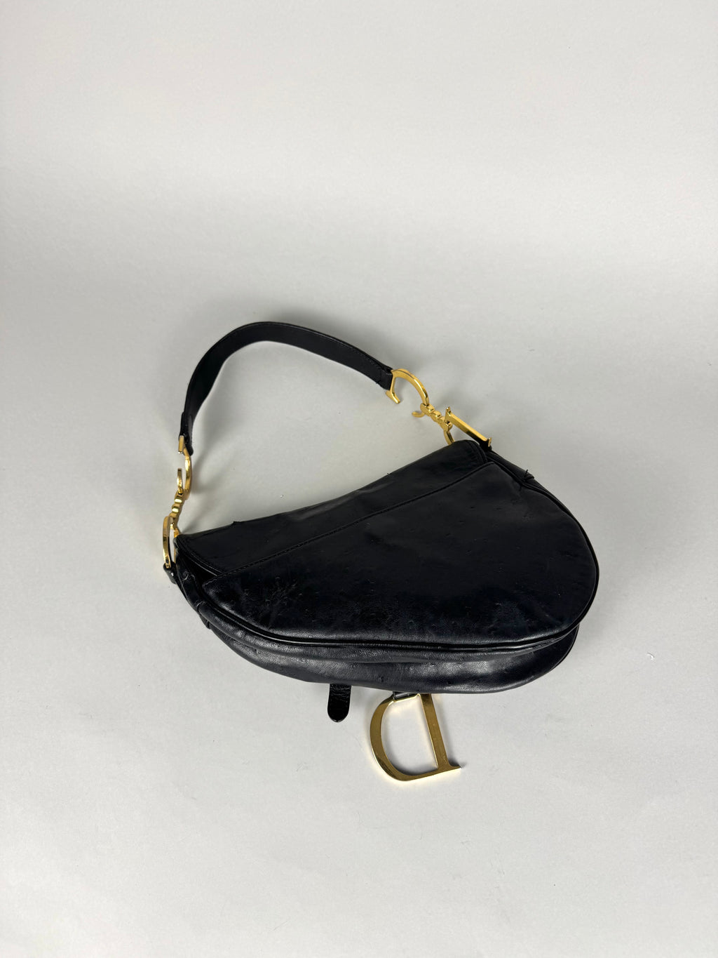 Christian Dior Saddle Ostrich Leather Black