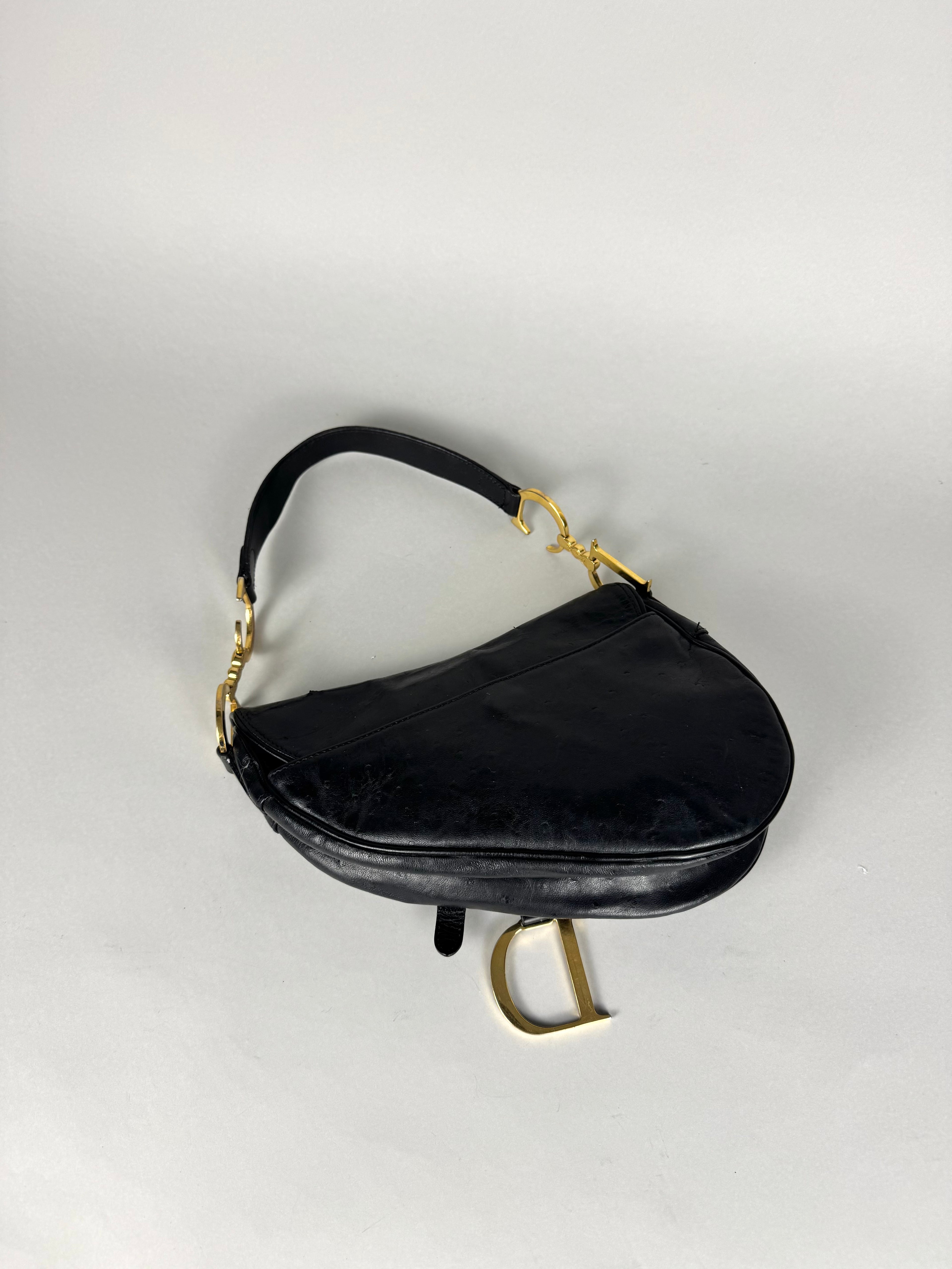 Christian Dior Saddle Ostrich Leather Black