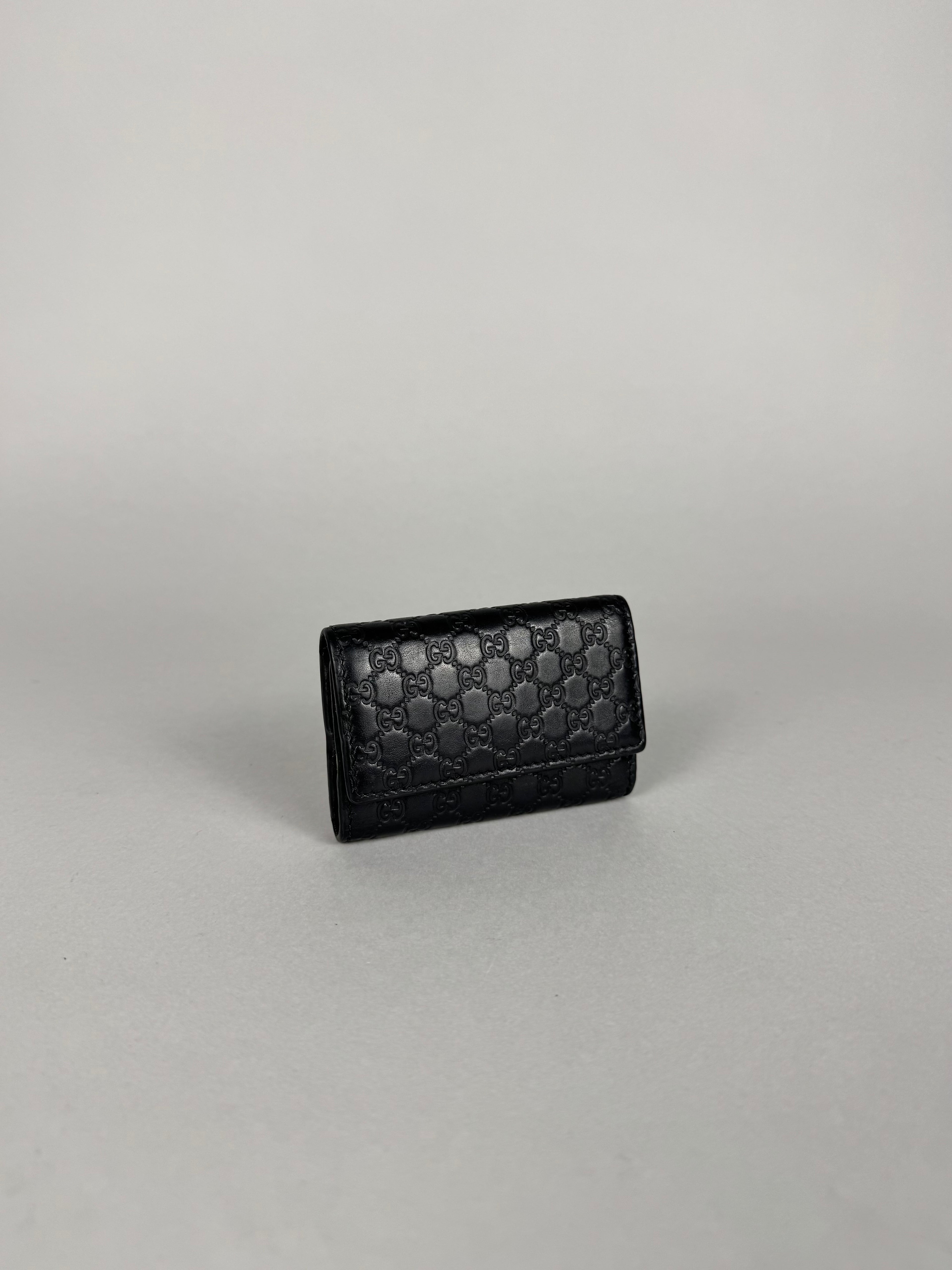 Gucci Embossed Monogram Black Leather Card/Key Holder