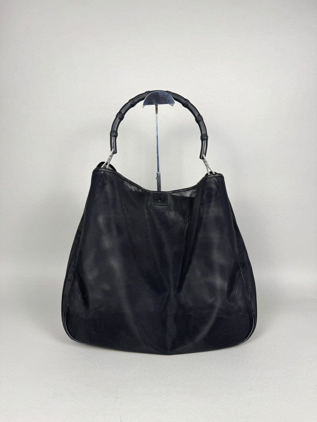 Gucci Mesh Bamboo Tote Bag in Black with Pouch