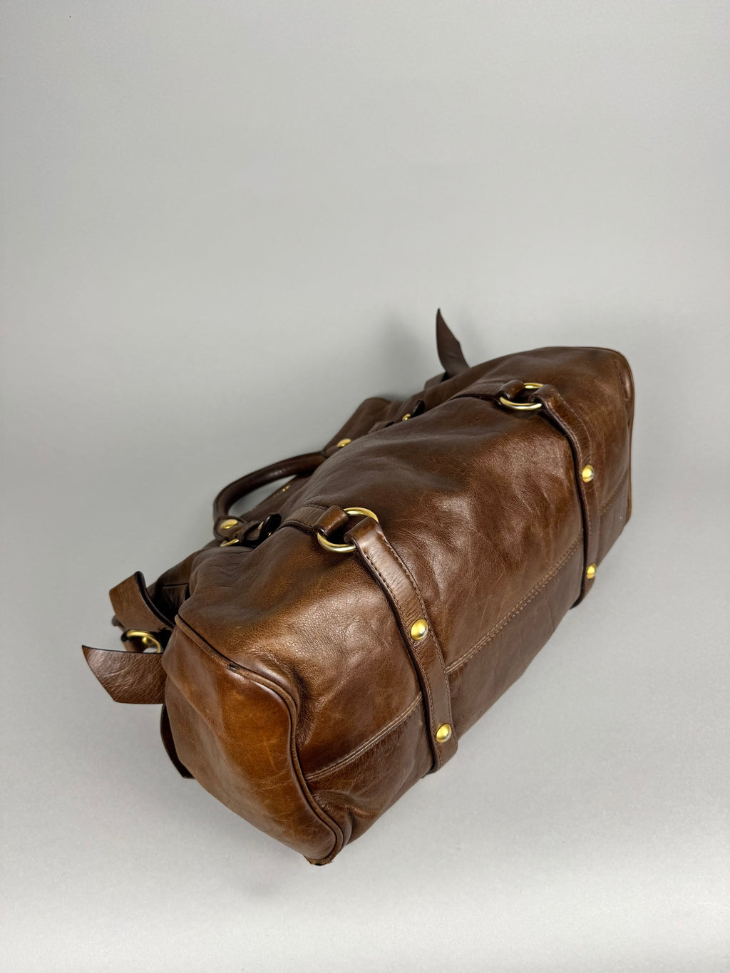 Miu Miu Lux Bow Vitello Leather Brown Tote