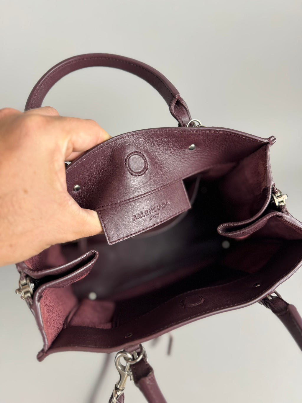 Balenciaga Burgundy Leather Papier A4 Zip Around Tote