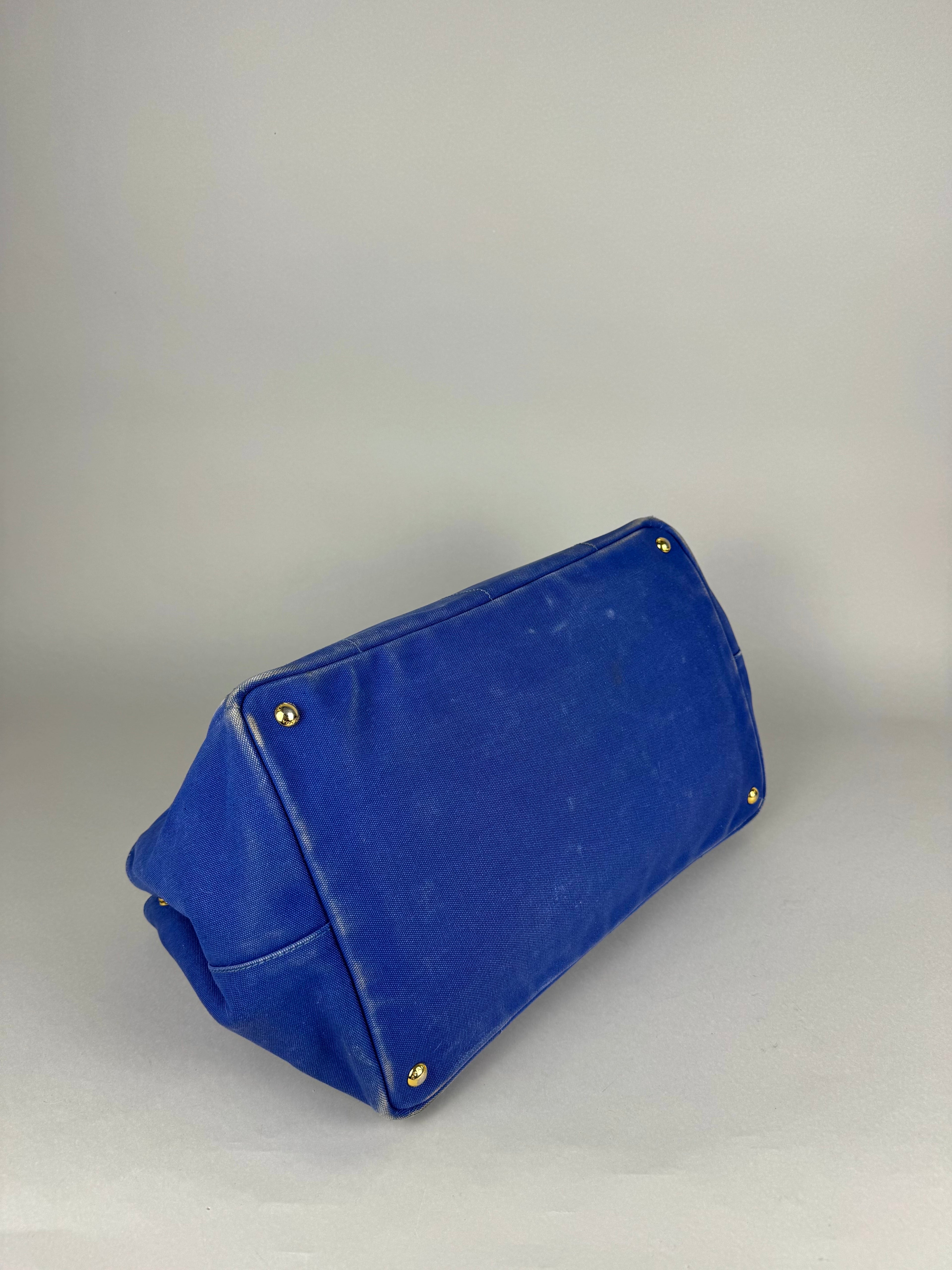 Prada Blue Printed Canapa Canvas Tote