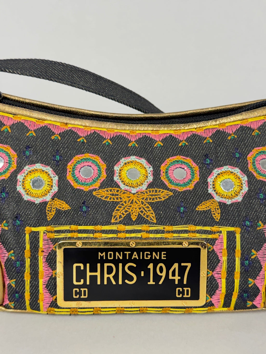 Christian Dior Embroidered Montaigne Cadillac 1947 Denim Bag