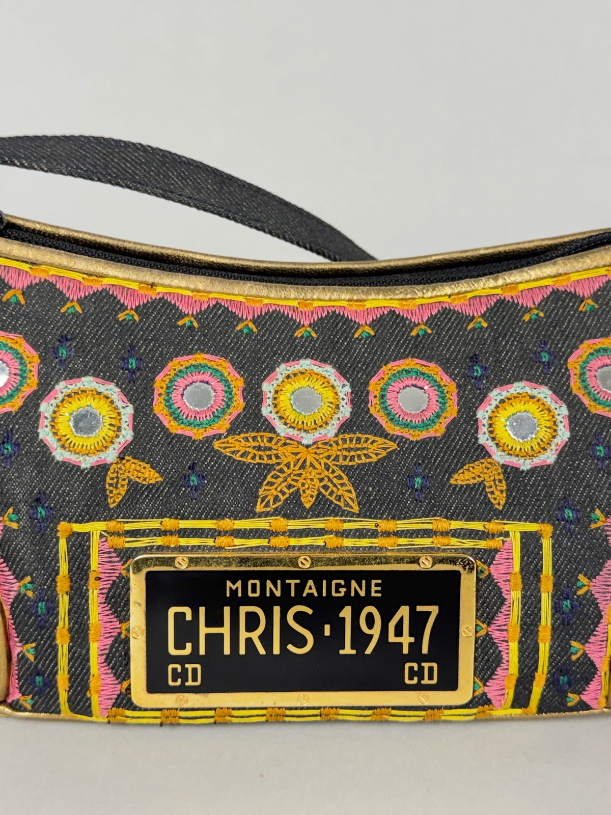 Christian Dior Embroidered Montaigne Cadillac 1947 Denim Bag