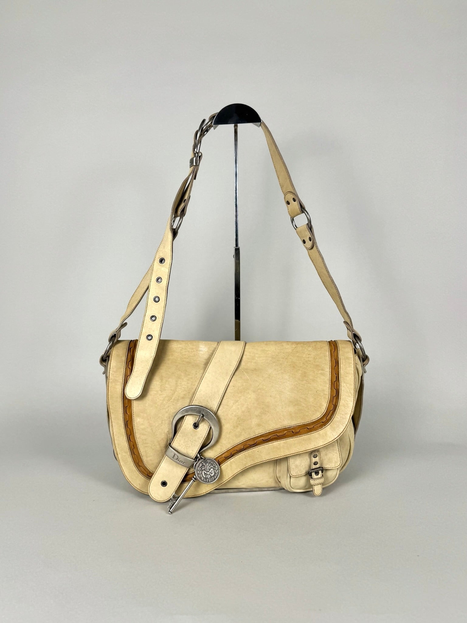 Christian Dior Gaucho Leather Off White Crossbody