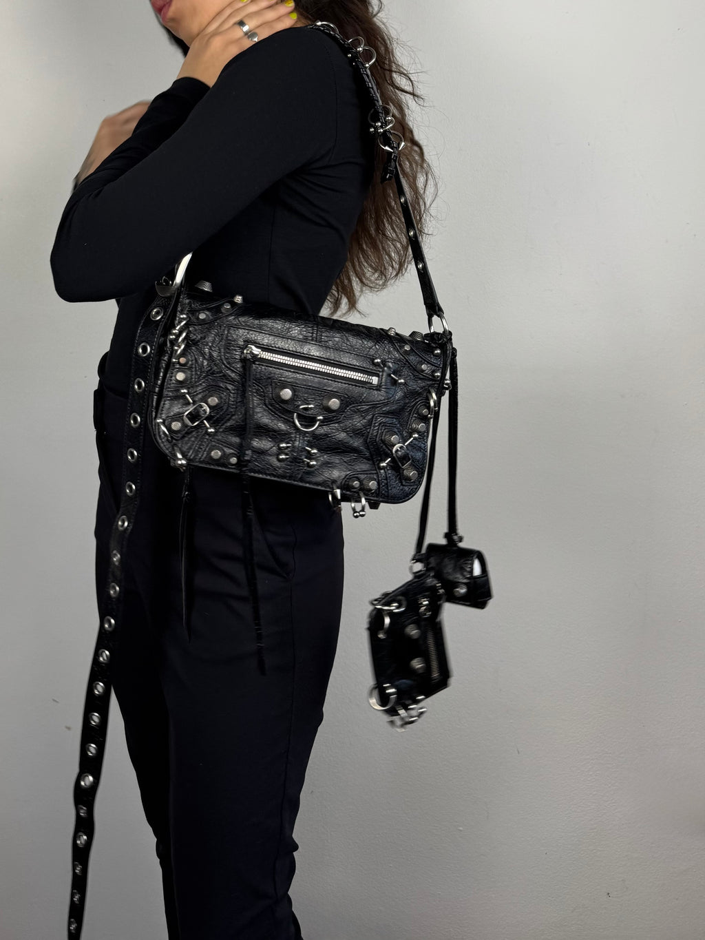 Balenciaga Agneau Arena XS Piercing Le Cagole Flap Bag Leather Black