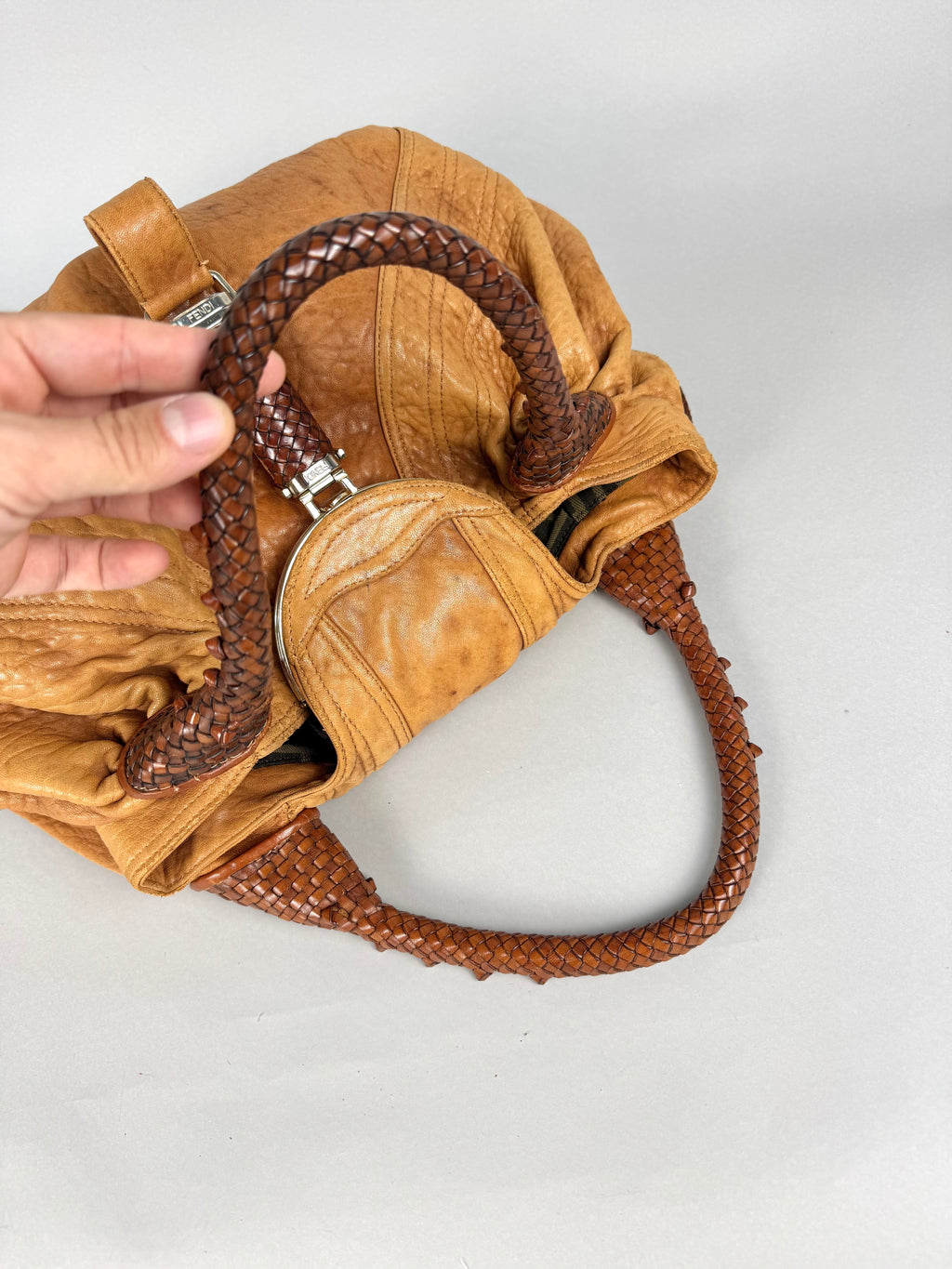 Fendi Spy Intreciatto Caramel Leather Bag