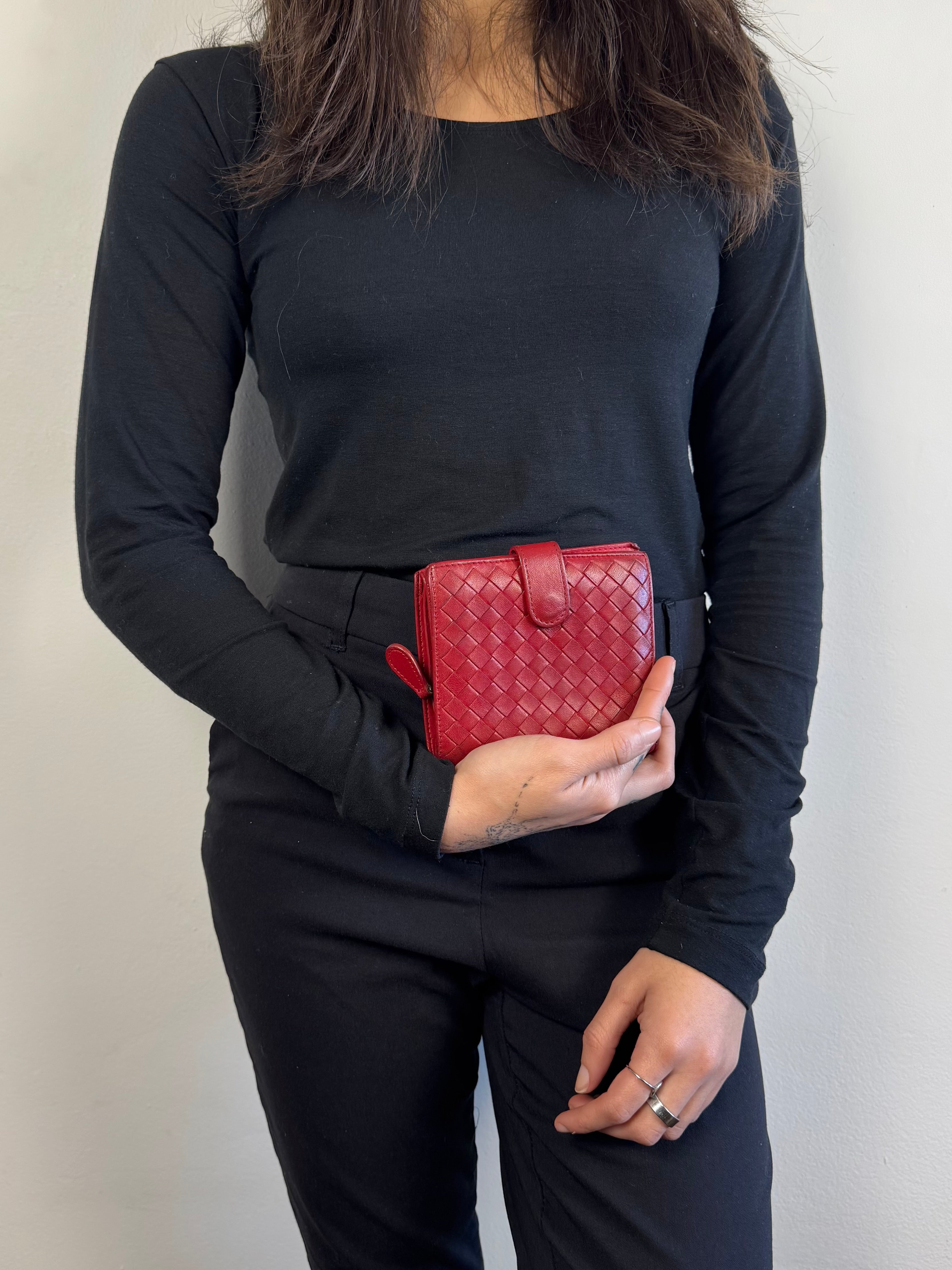 Bottega Veneta Intrecciato Red Leather Wallet