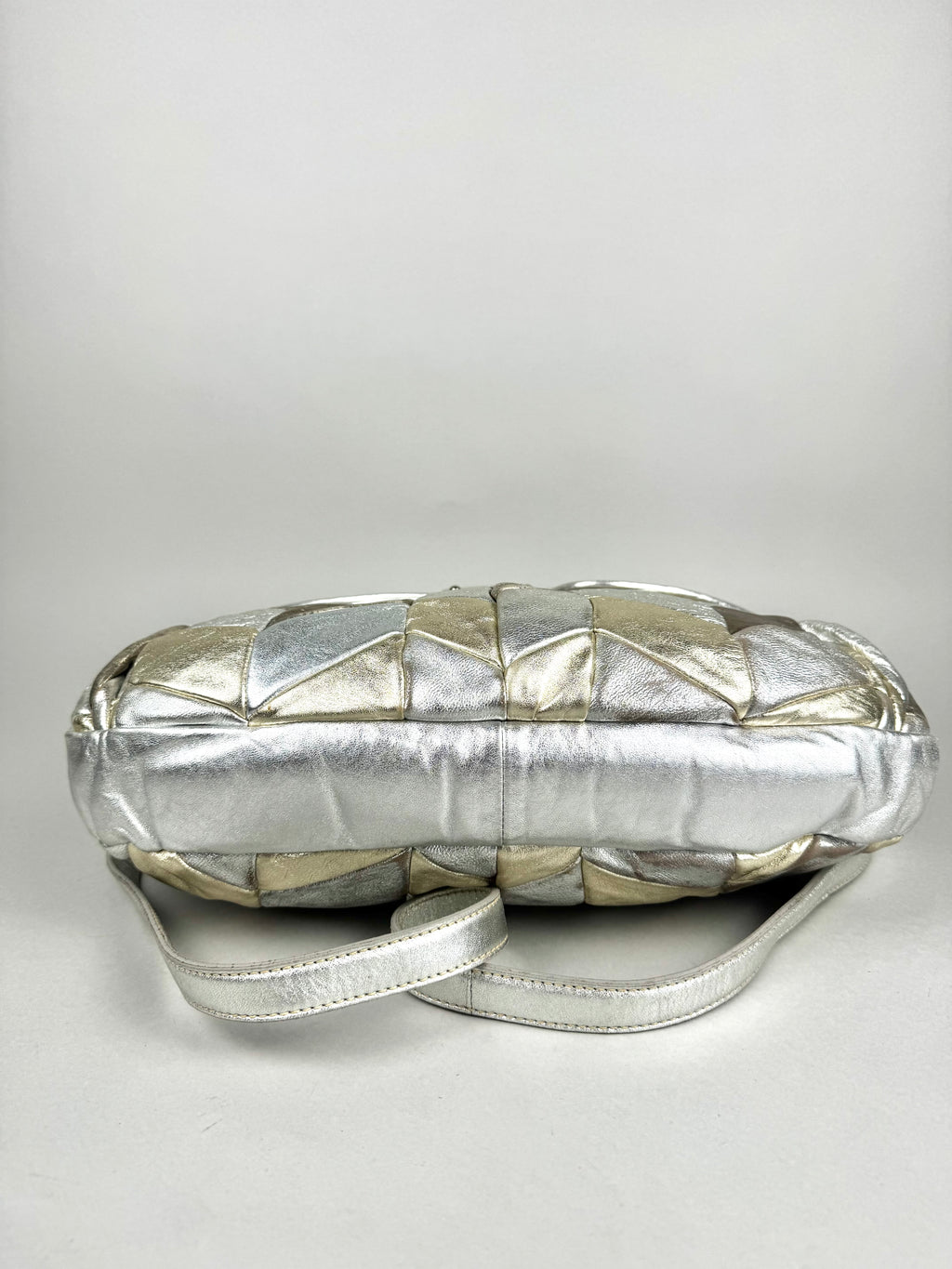 Miu Miu Silver Leather Harlequin Patchwork Coffer Matelass Hobo