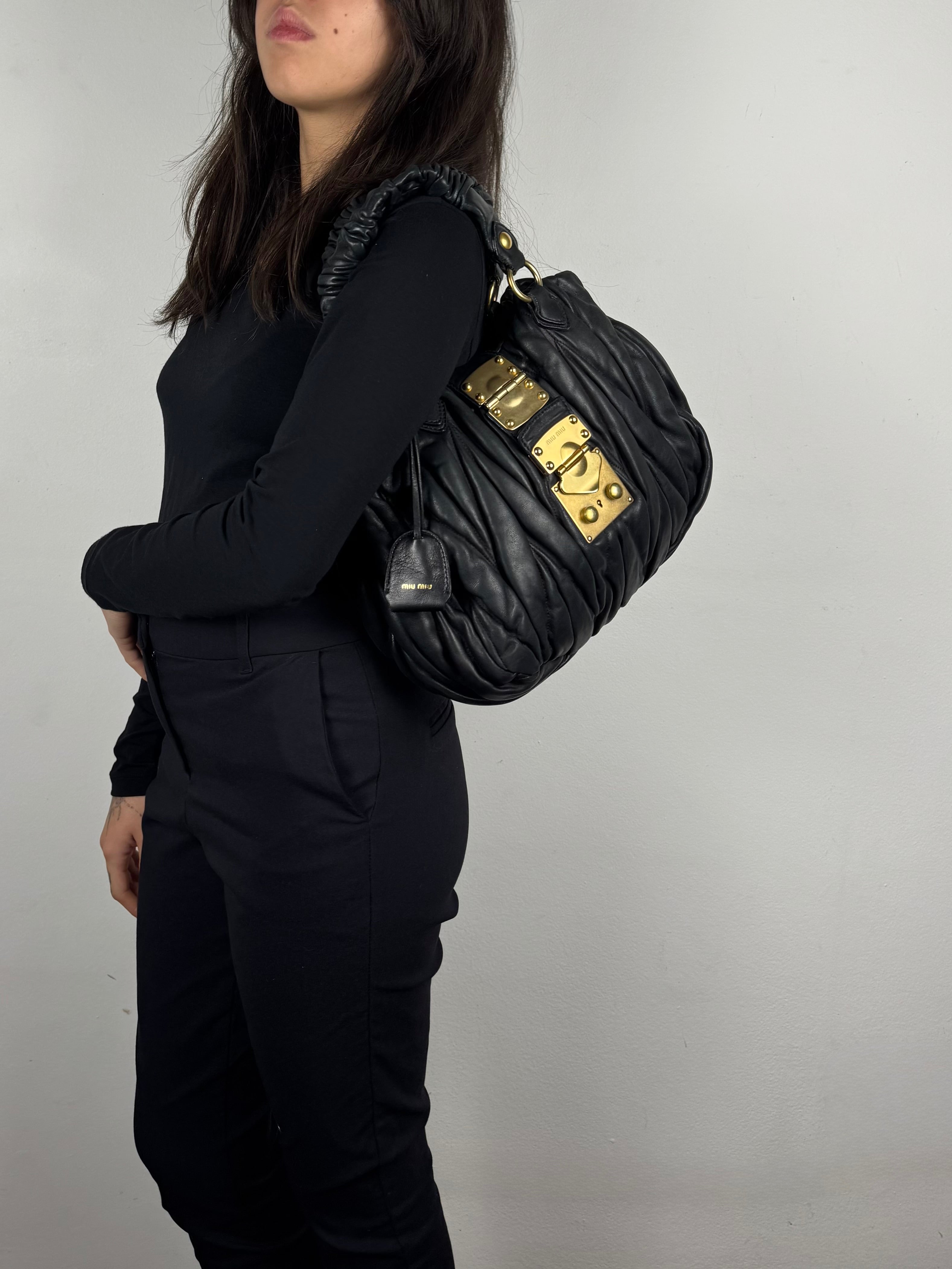 Miu Miu Coffer Matelasse Lambskin Leather Black