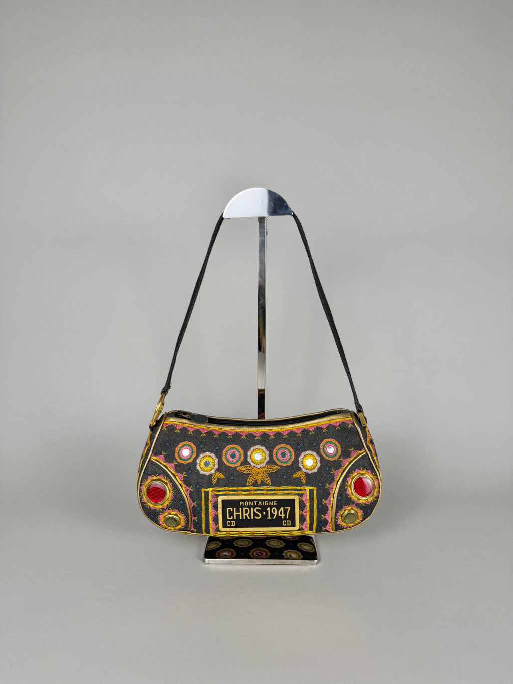 Christian Dior Embroidered Montaigne Cadillac 1947 Denim Bag