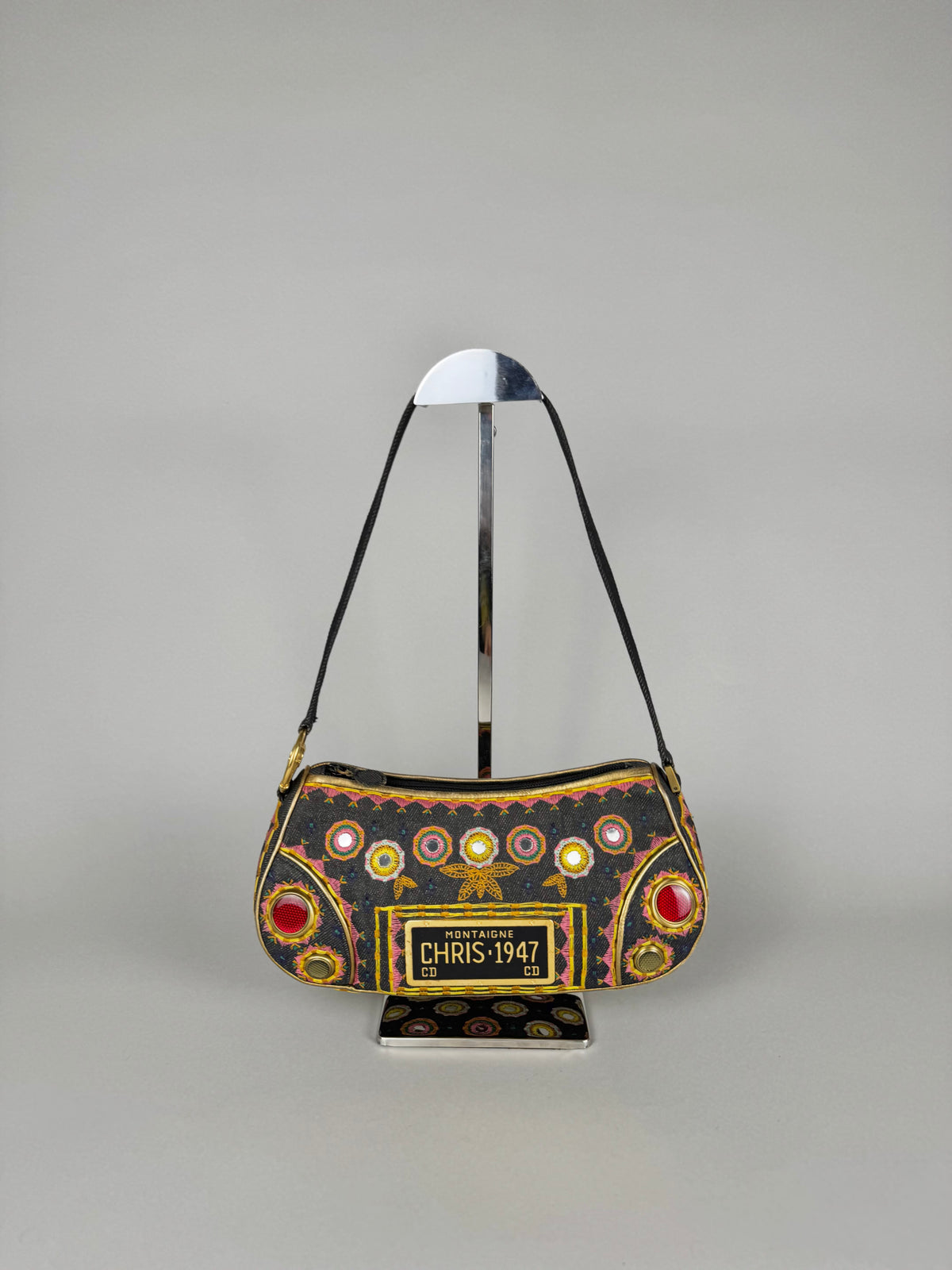Christian Dior Embroidered Montaigne Cadillac 1947 Denim Bag