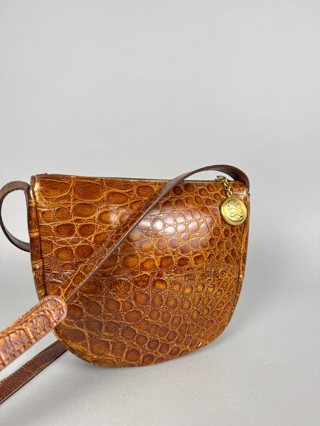 Fendi Janus Medallion Crocodile Embossed Leather Crossbody