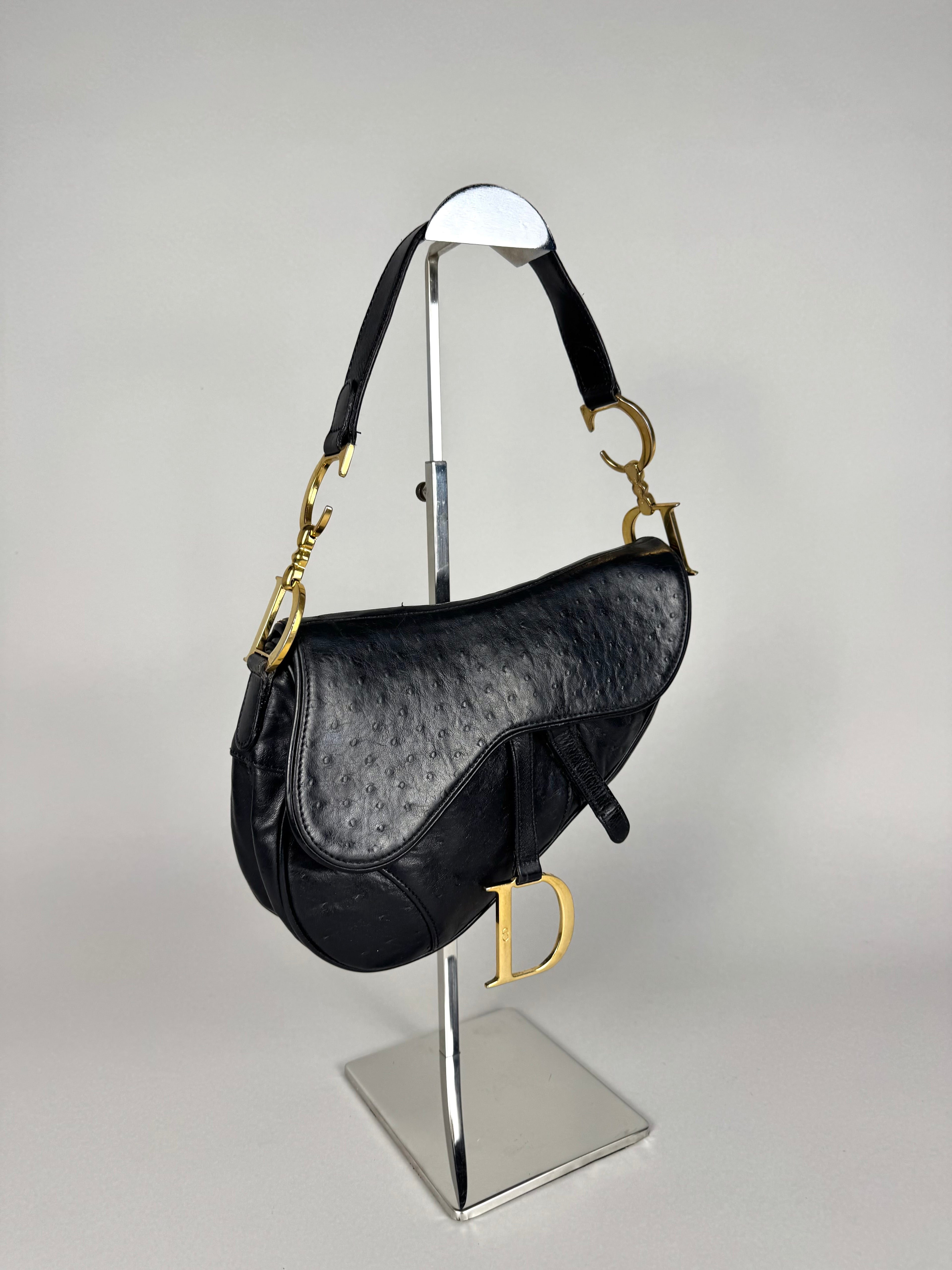 Christian Dior Saddle Ostrich Leather Black