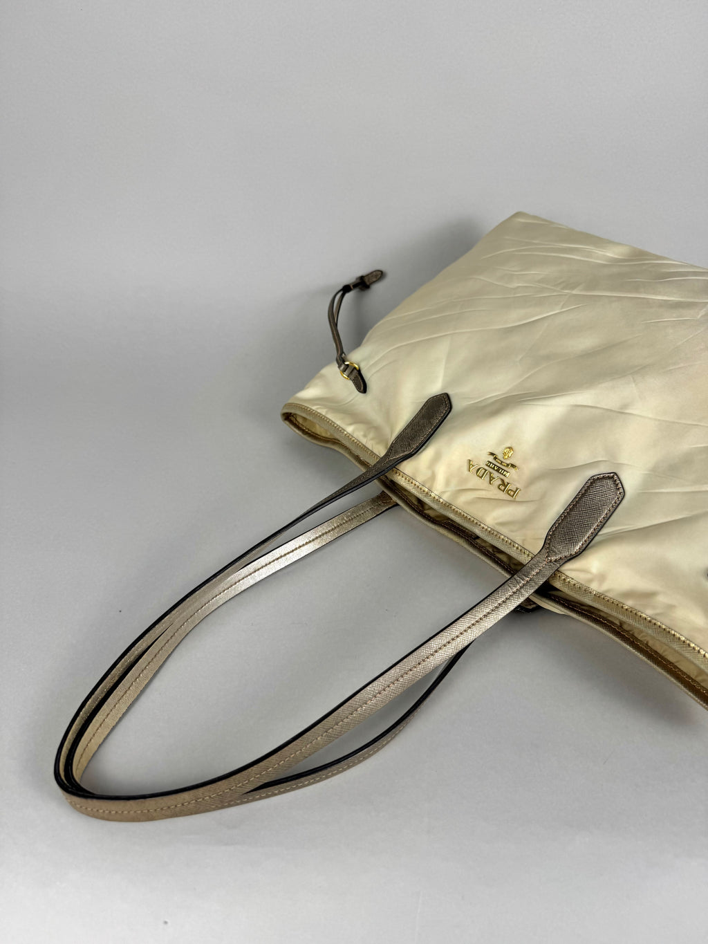 Prada Tessuto Nylon Saffiano Shopping Tote Off White