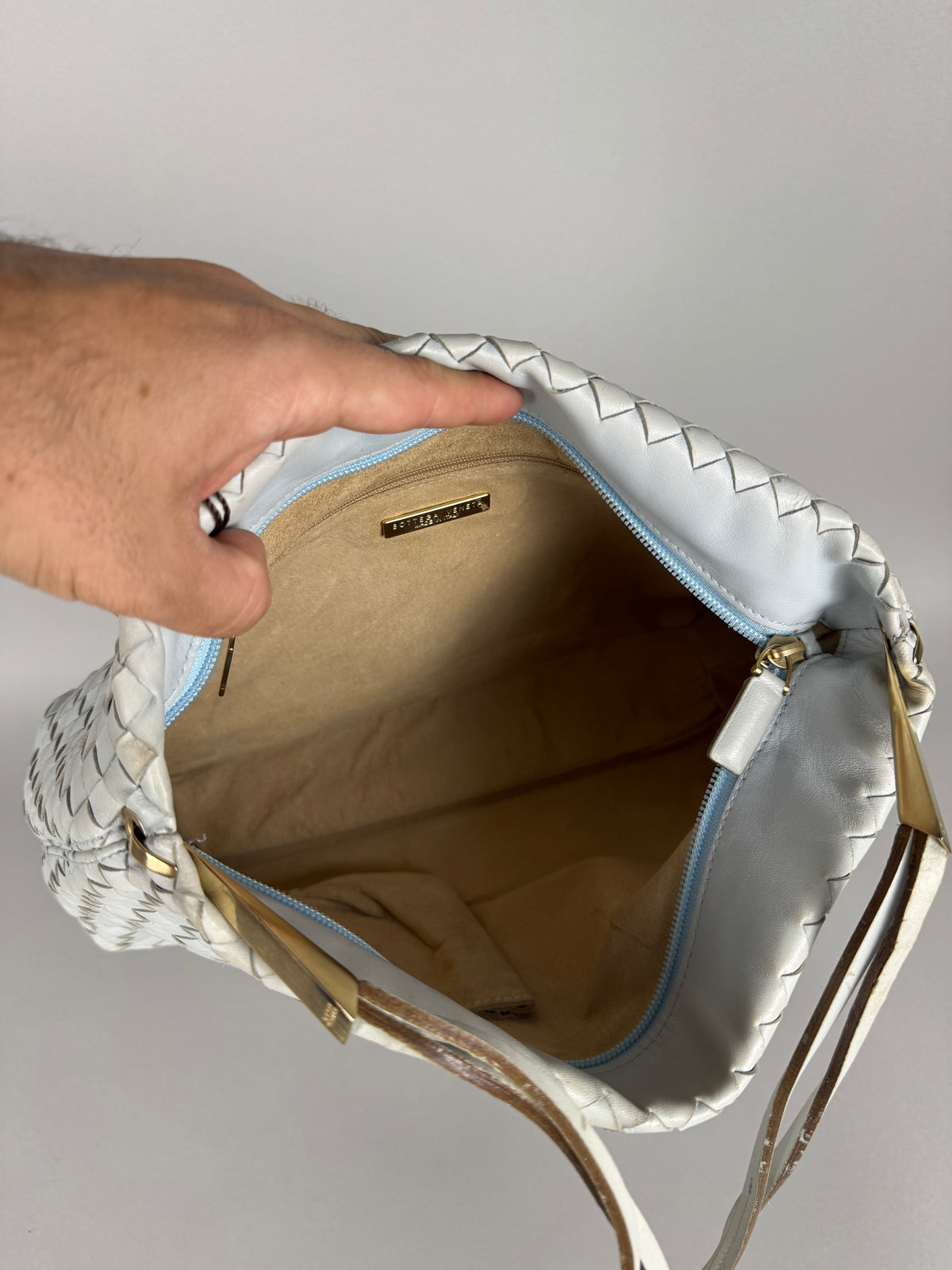 Bottega Veneta Intrecciato Leather Light Blue Shoulder