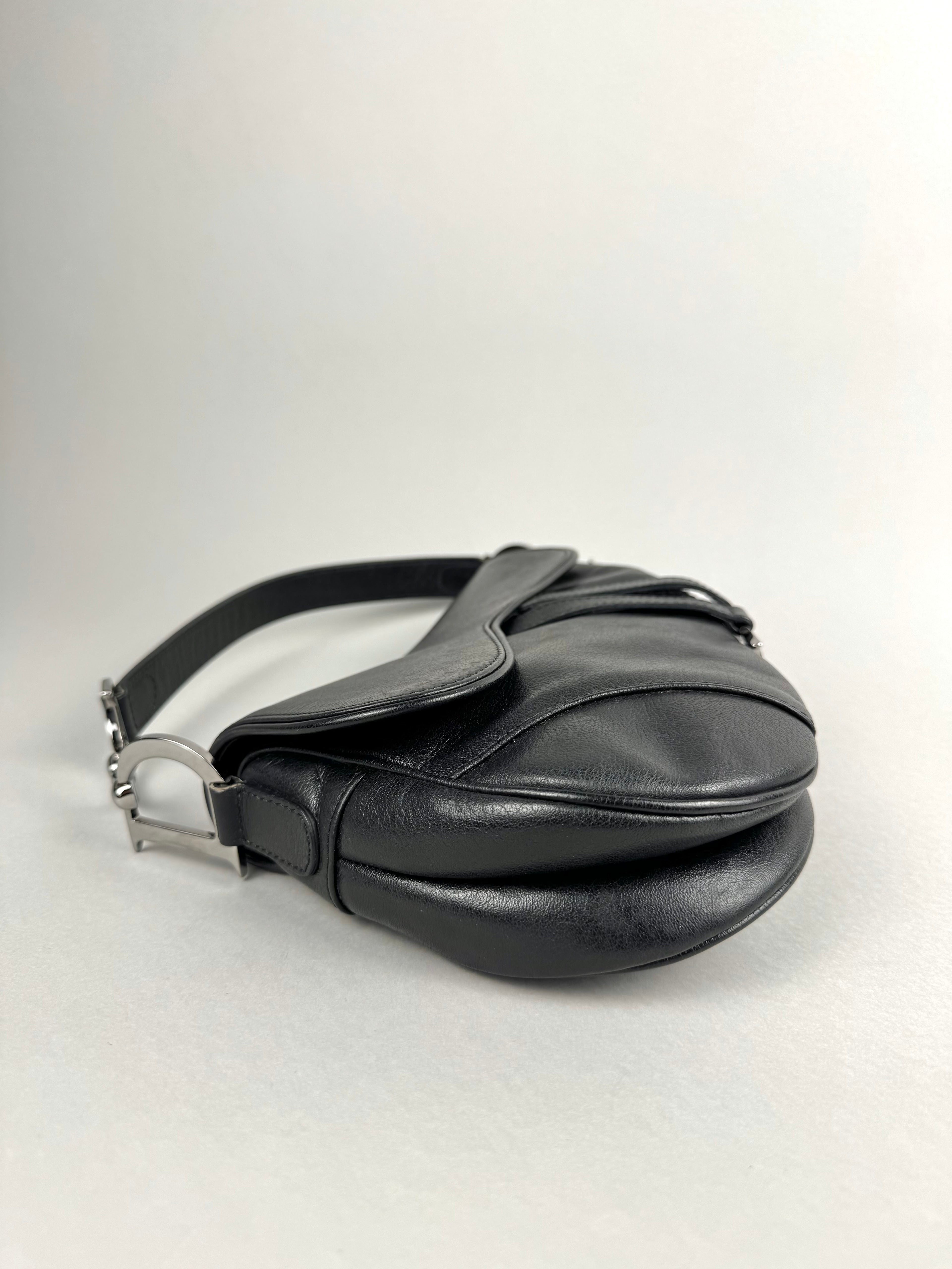 Christian Dior Black Leather Saddle Bag