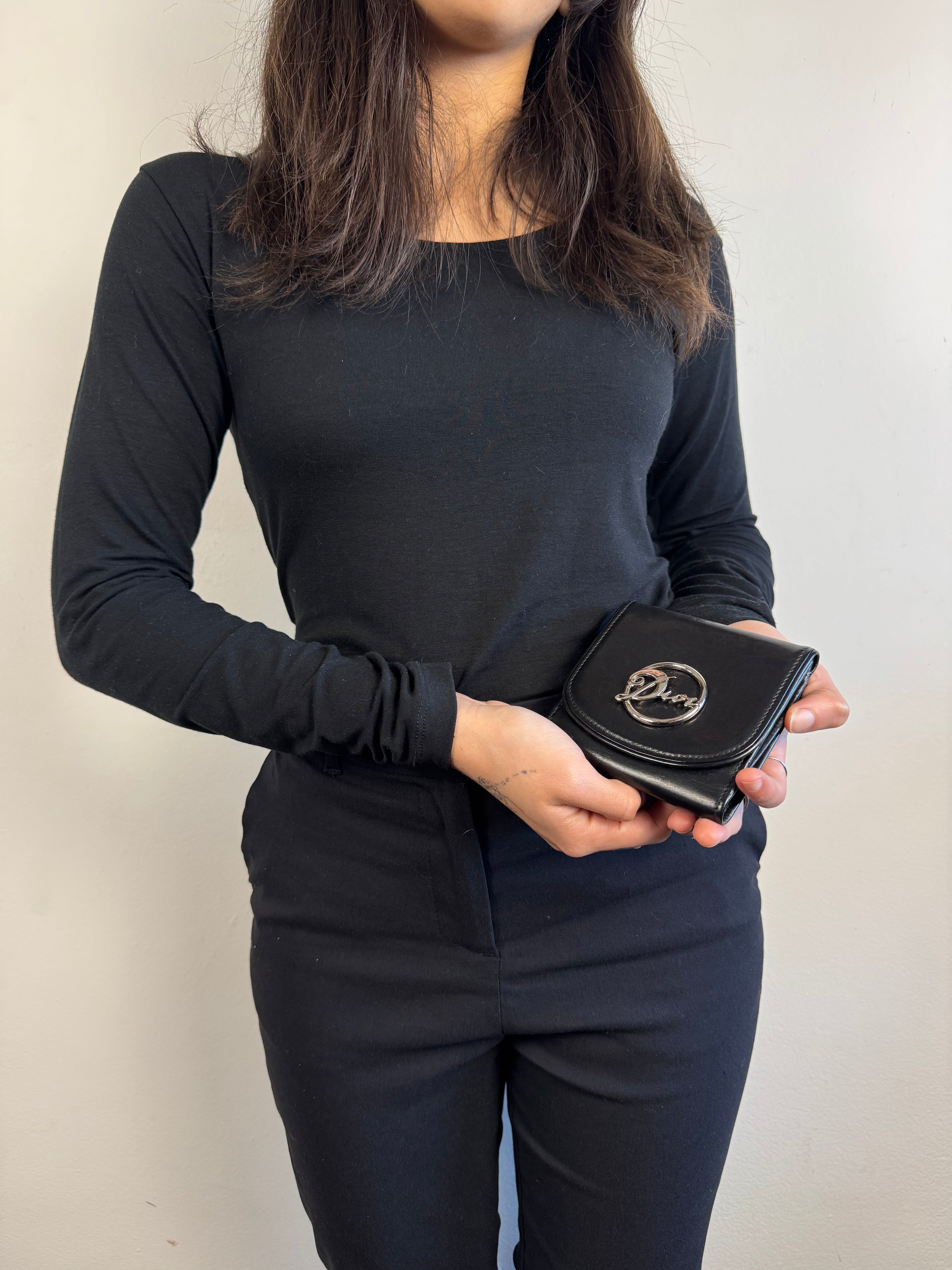 Christian Dior Logo Black Leather Wallet