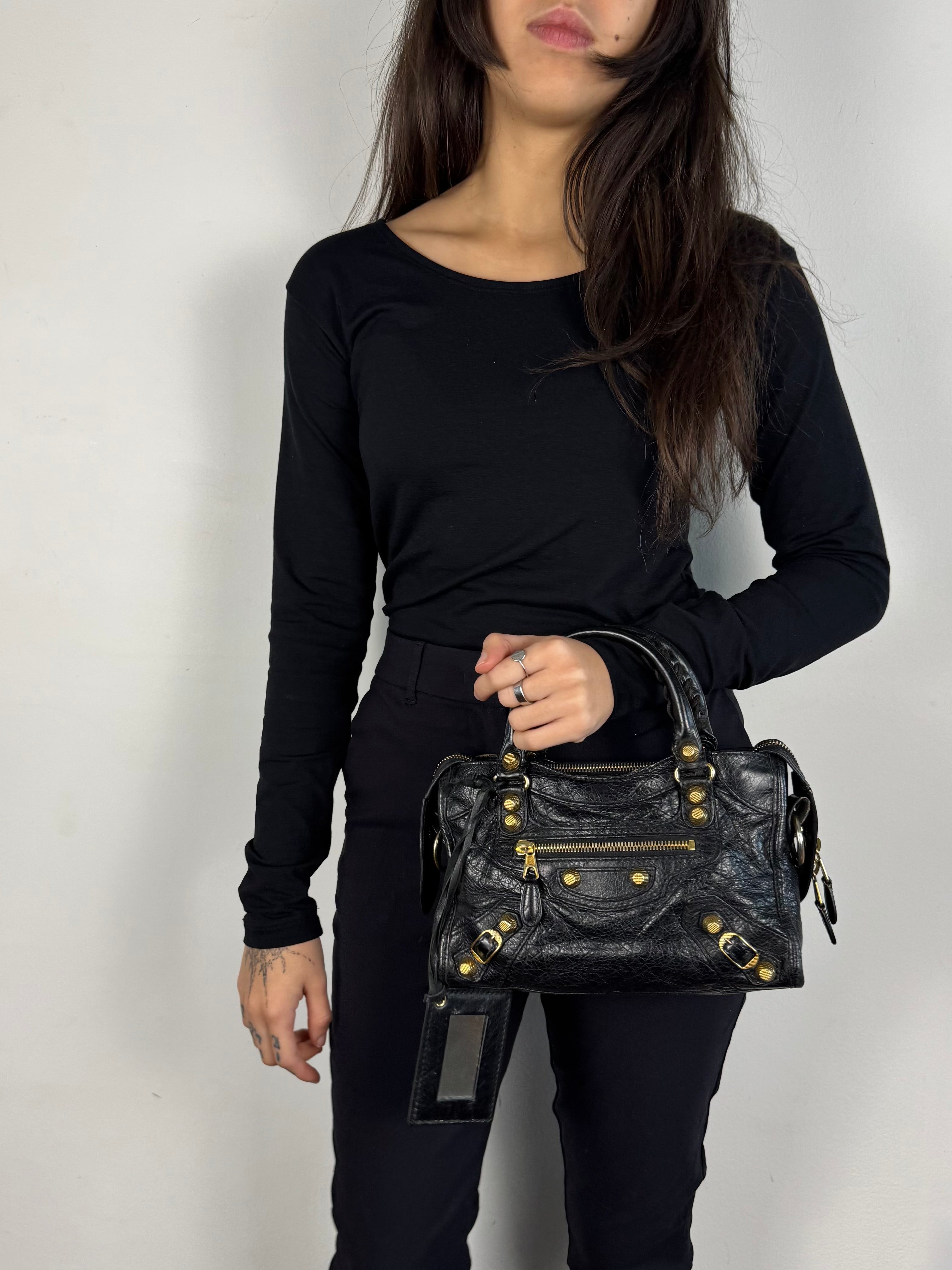 Balenciaga Agneau Mini City Black Leather