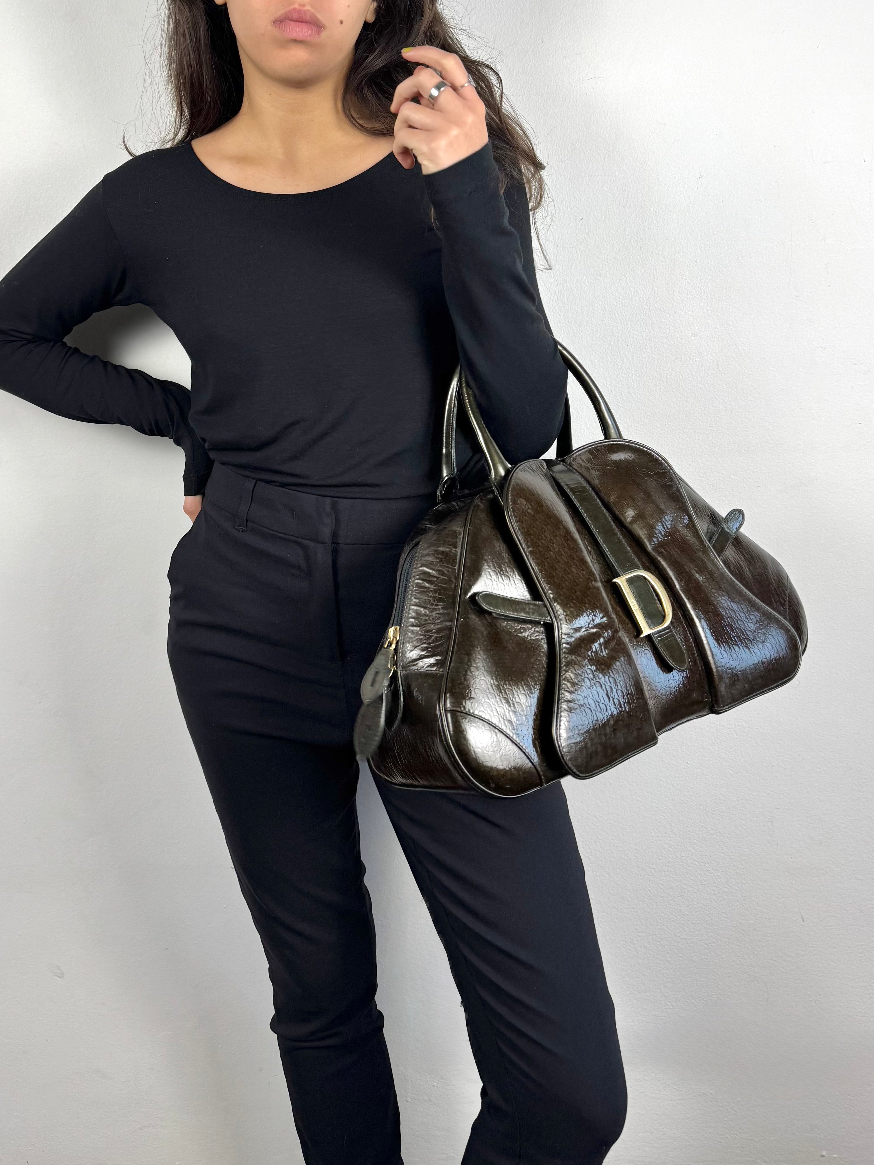 Christian Dior Monogram Double Saddle Patent Green