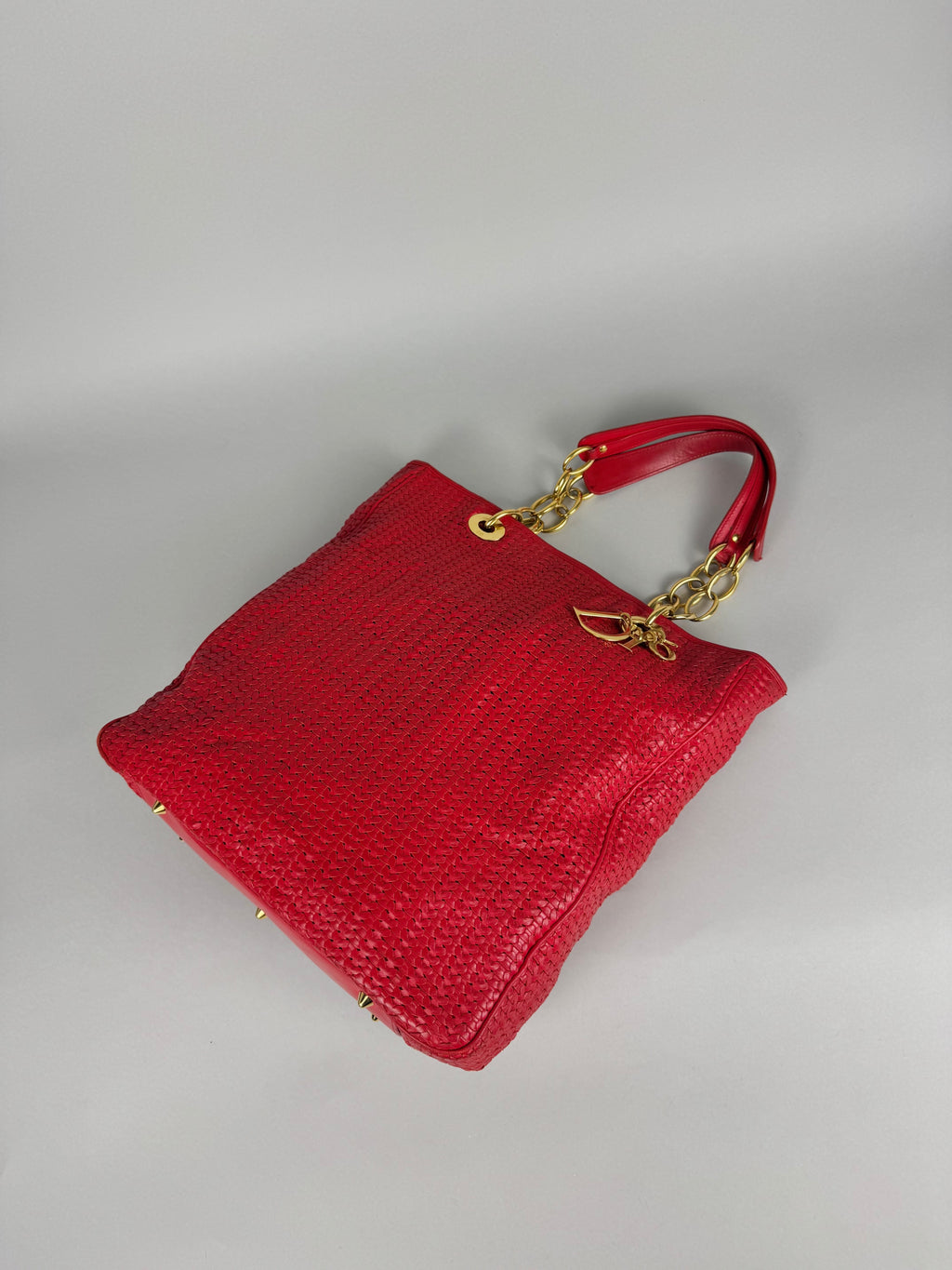 Christian Dior Red Woven Lambskin Leather Lady Dior Tote