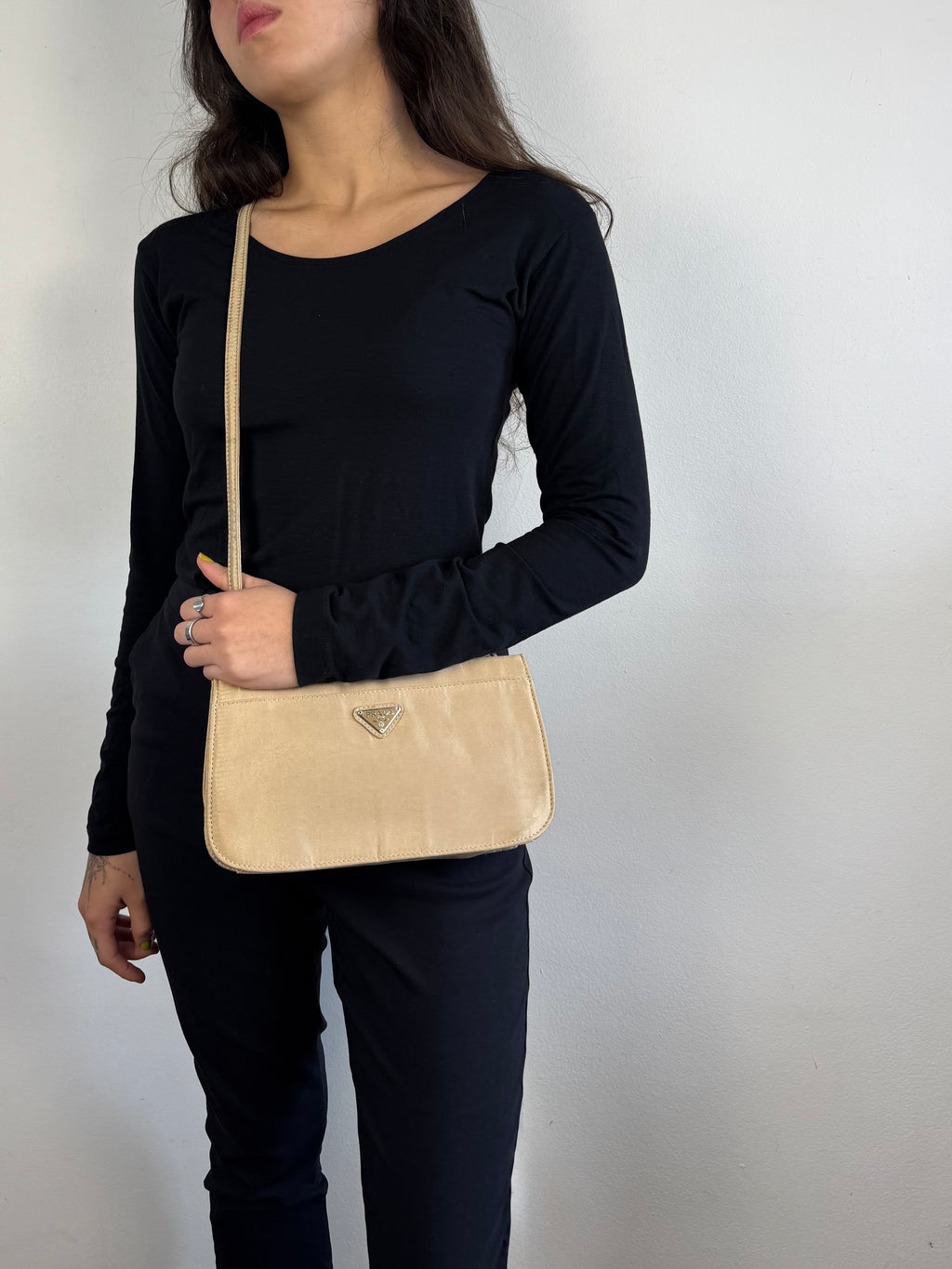Prada Satin 2way Pochette Beige