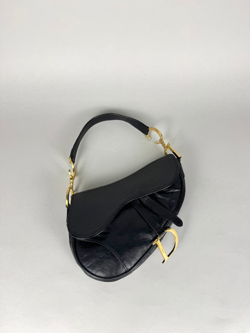 Christian Dior Saddle Ostrich Leather Black