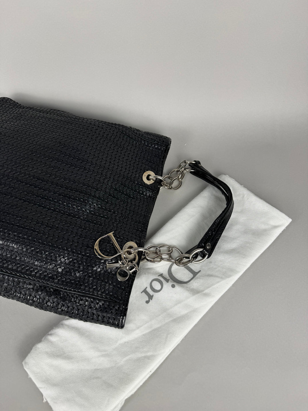 Christian Dior Black Woven Lambskin Leather Lady Dior Tote